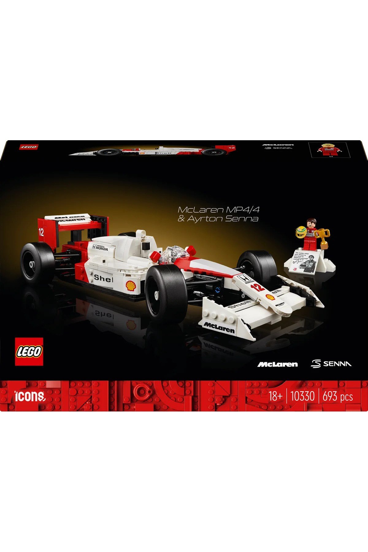 ® Icons McLaren MP4/4 ve Ayrton Senna 10330 -Yetişkinler için Koleksiyonluk Model Yapım Seti (693P)