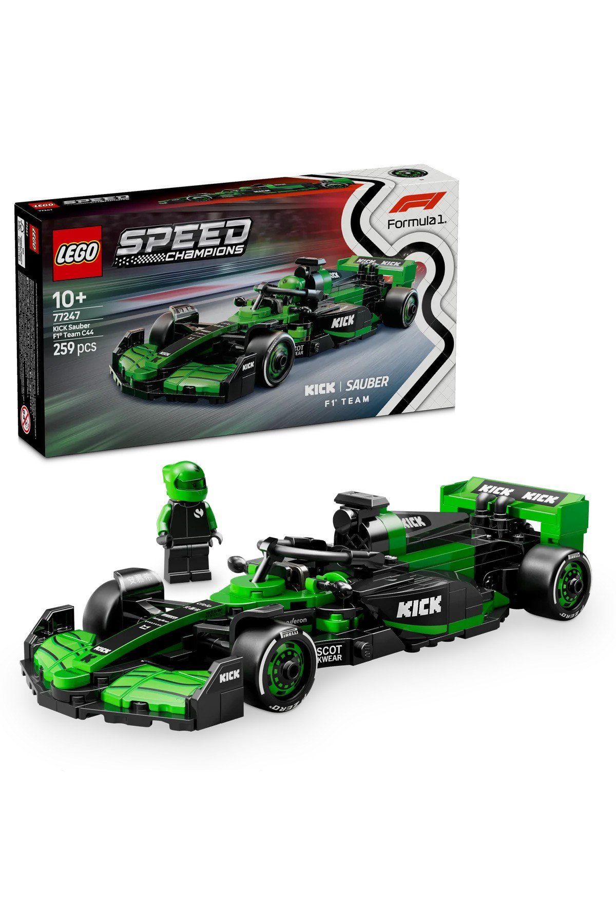 ® Speed Champions KICK Sauber F1® Team C44 Yarış Arabası 77247- 10+ Oyuncak Yapım Seti (259P)