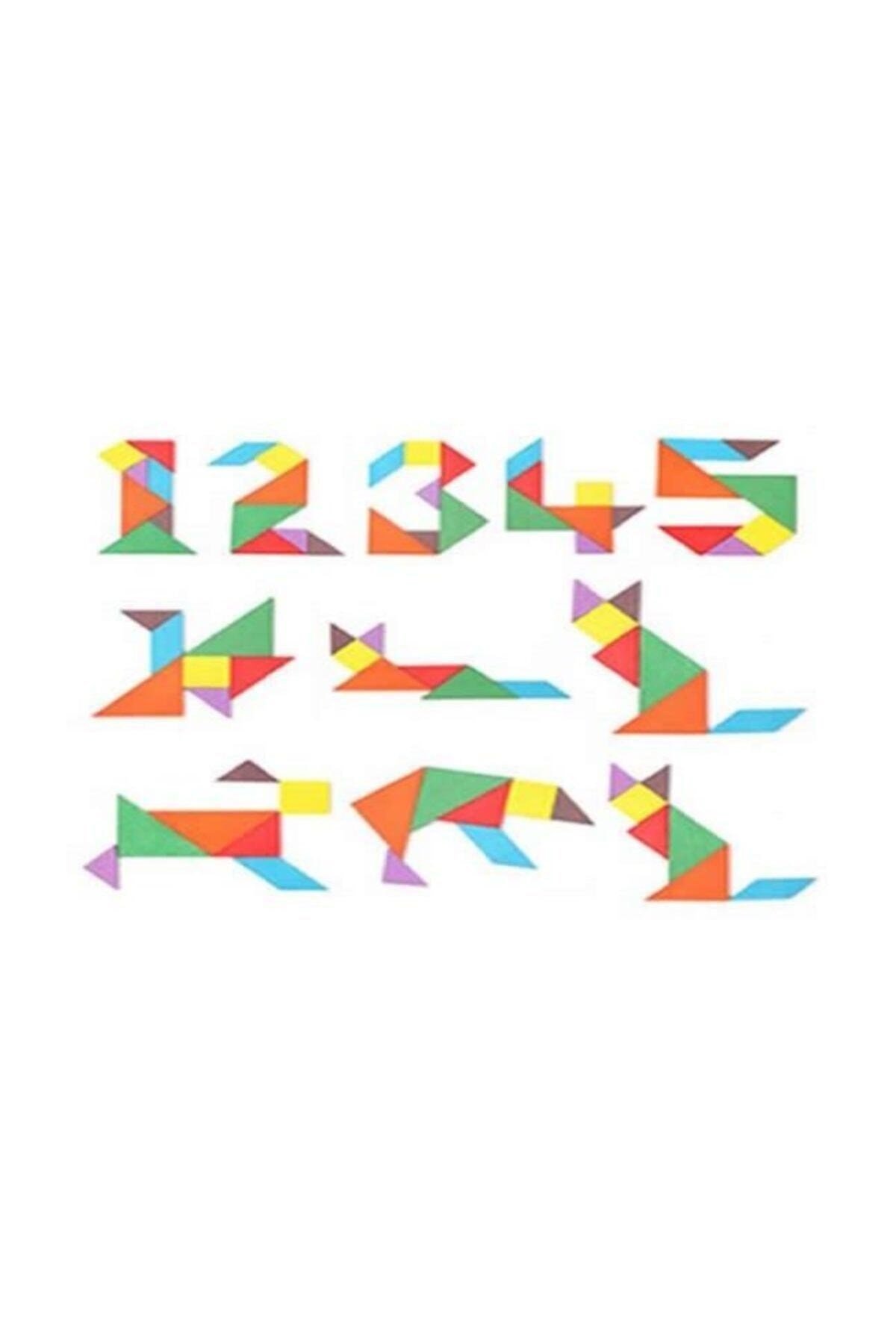 7 Parça Eğitici Renkli Ahşap Orta Boy Tangram Akıl Zeka Mantık Ve Strateji Oyunu