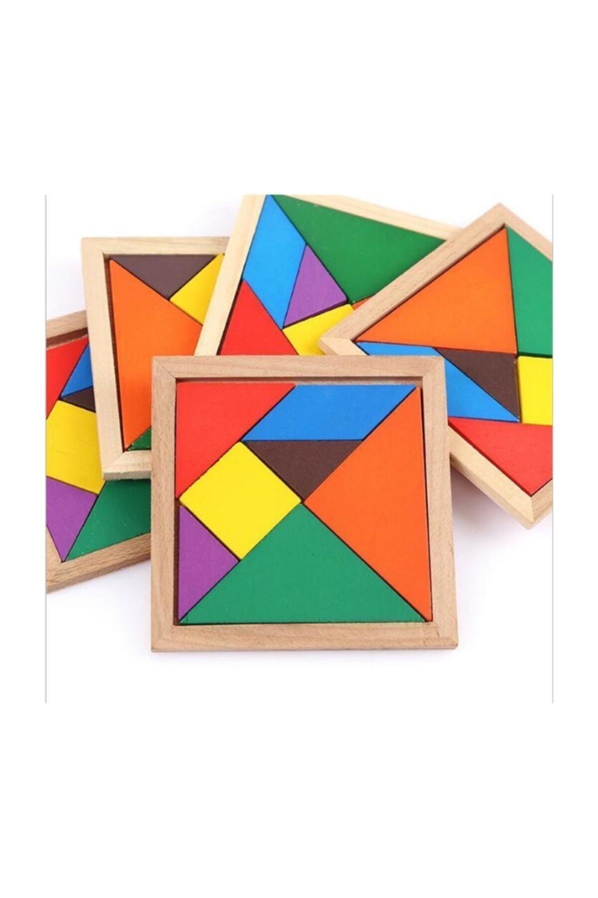 7 Parça Eğitici Renkli Ahşap Orta Boy Tangram Akıl Zeka Mantık Ve Strateji Oyunu