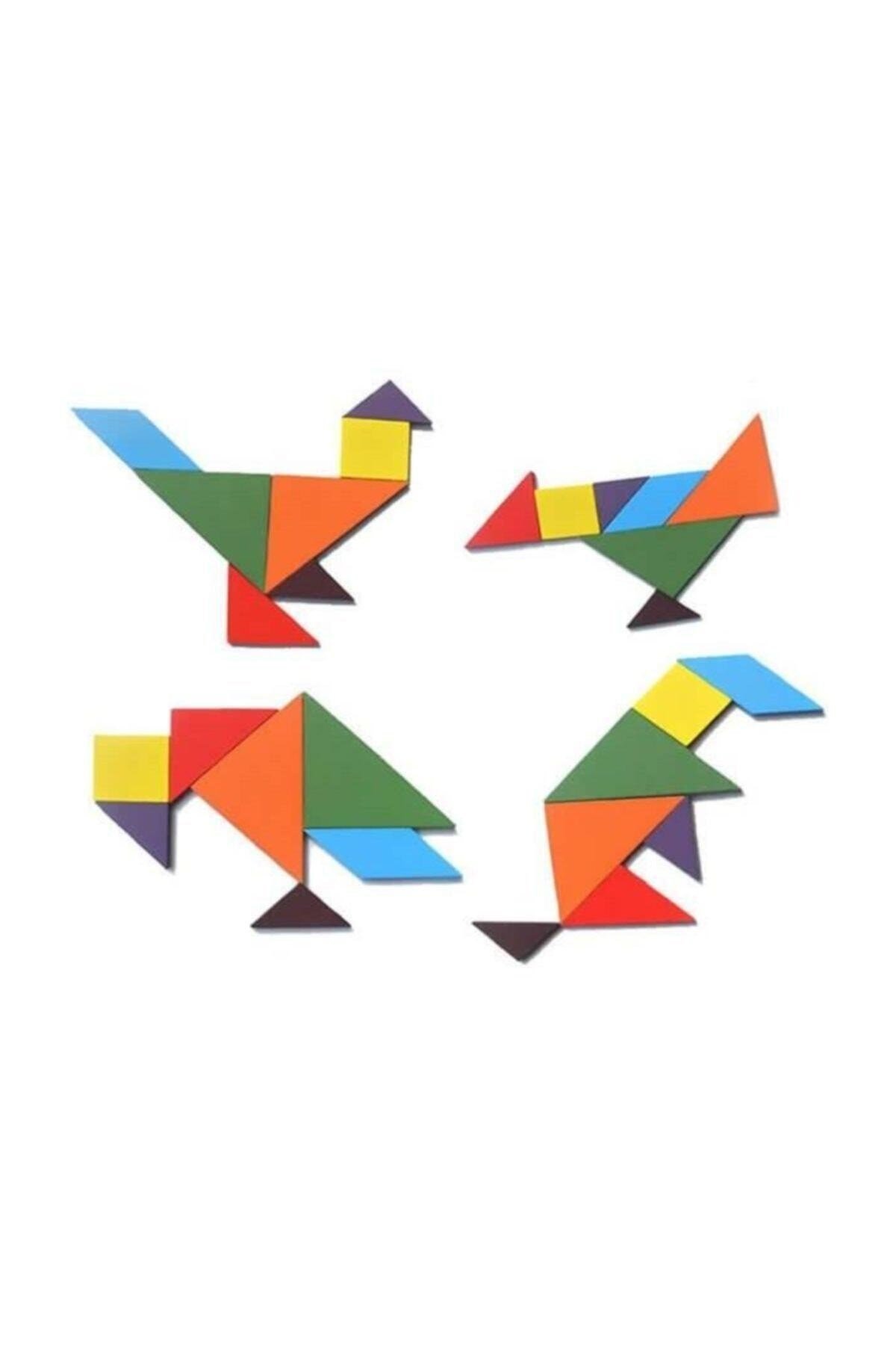 7 Parça Eğitici Renkli Ahşap Orta Boy Tangram Akıl Zeka Mantık Ve Strateji Oyunu