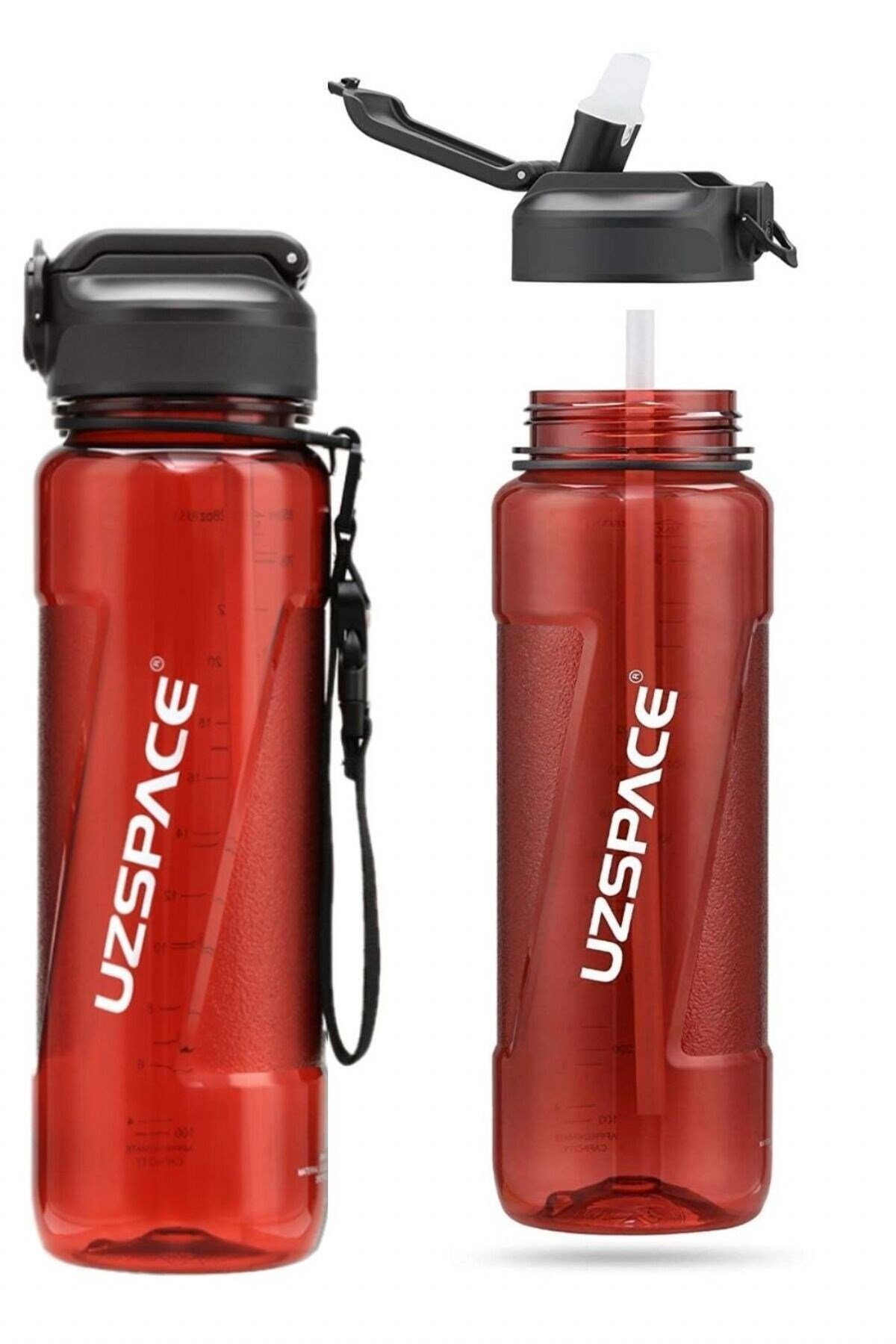 850 ml Silikon Pipet Ağızlıklı Kırmızı Tritan Matara/suluk - Çift Kademe Kapak
