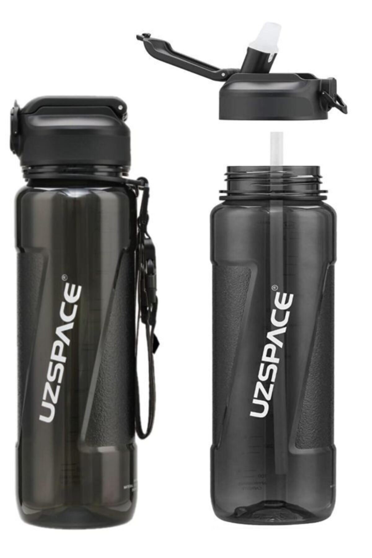 850 Ml Silikon Pipet Ağızlıklı Siyah Tritan Matara/suluk - Çift Kademe Kapak