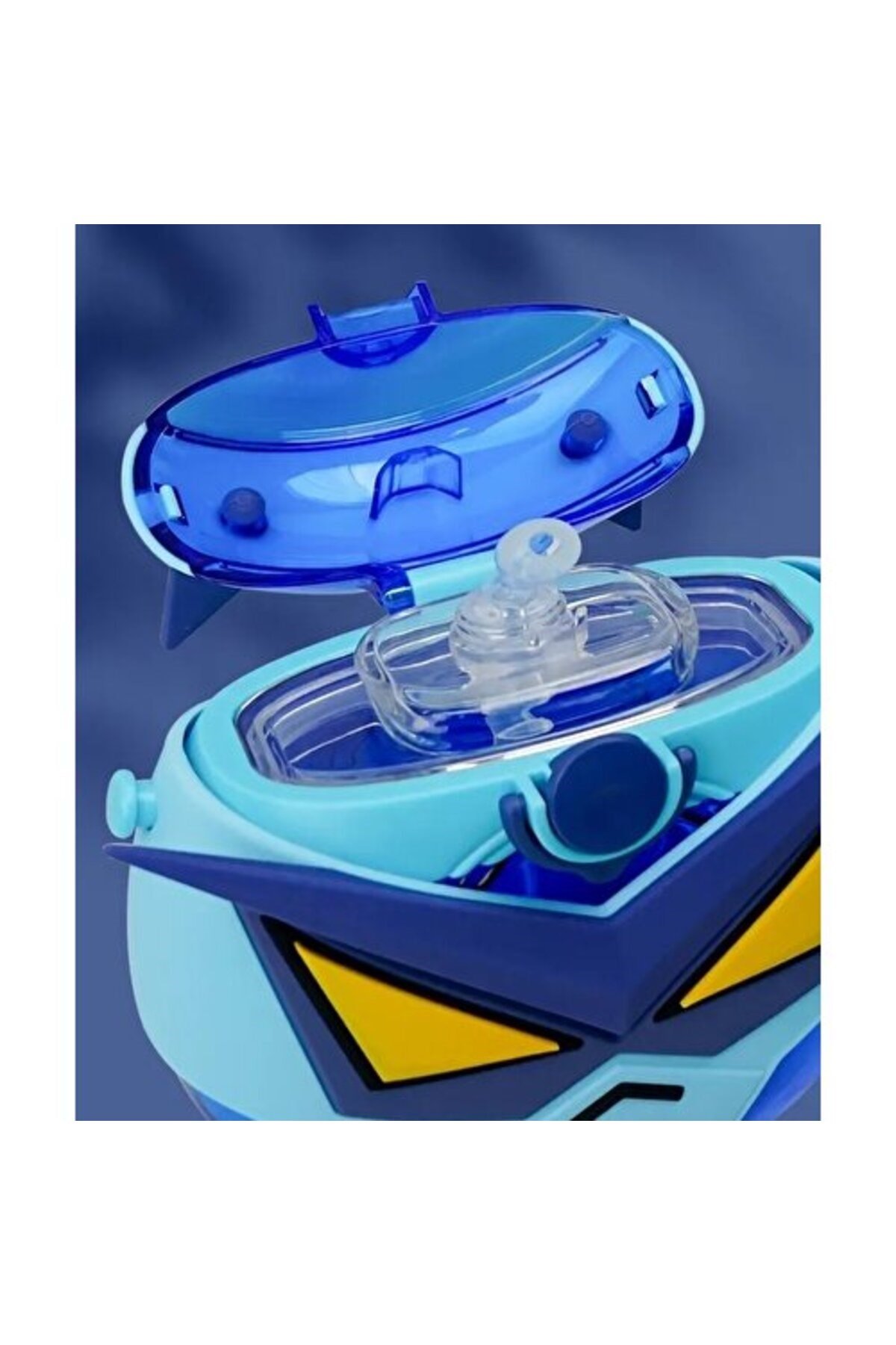 Coco Smile Cocosmile Özel Kutulu 630 ml Pipetli Robot Temalı Tritan Su Matarası -Boyun Askılı Mavi