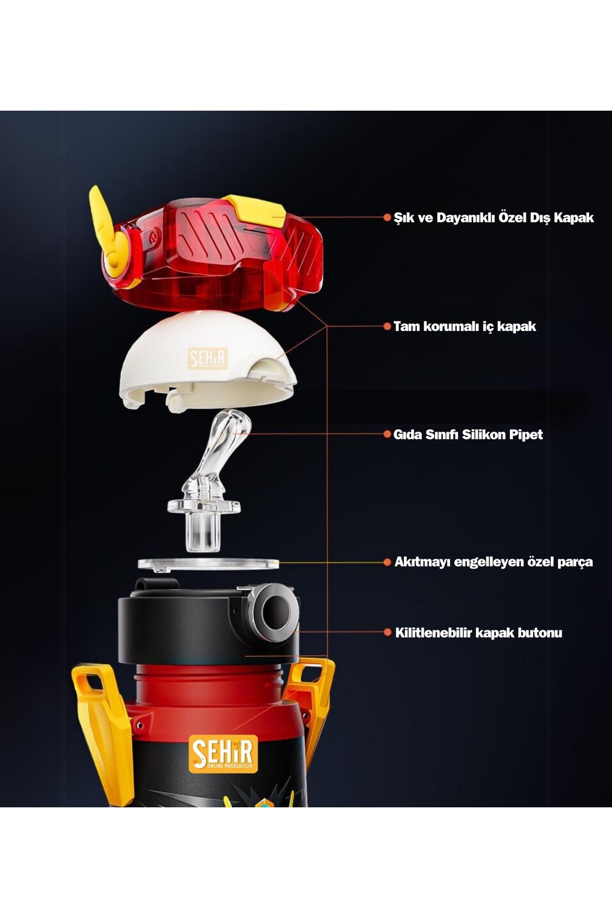 Cocosmile 500ml Yeni Koleksiyon Robot Temalı Pipetli Askılı Çelik Termos Çocuk Matarası