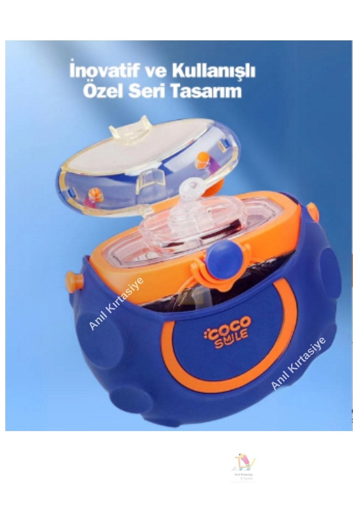 Cocosmile 630ml Silikon Sevimli Yeşil Dinozor Tema Kılıflı Pipetli Askılı Tritan Çocuk Matarası