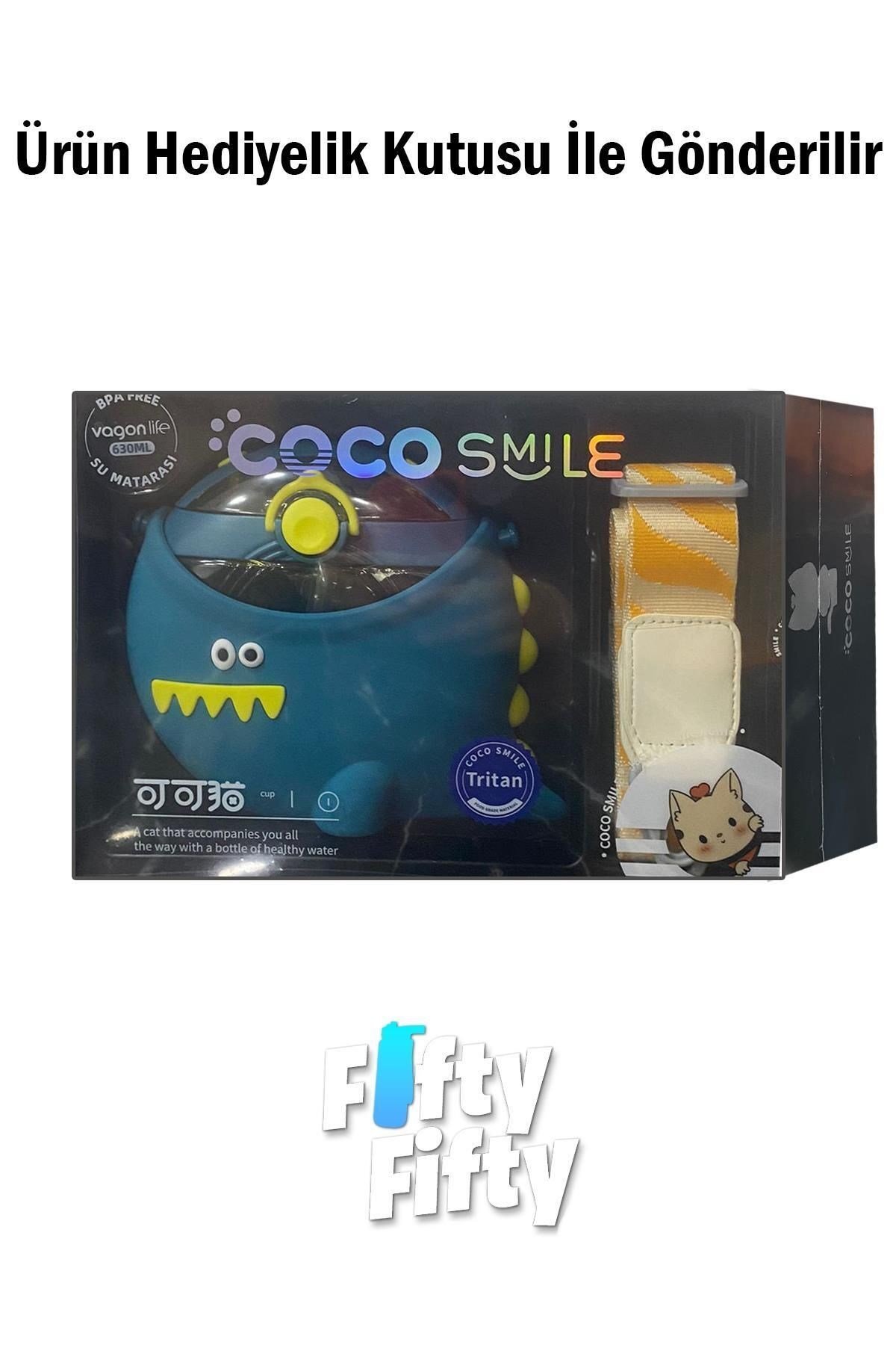 Cocosmile Özel Kutulu 630 ml Pipetli Dinazor Temalı Tritan Su Matarası -boyun Askılı- 2 Farklı Renk