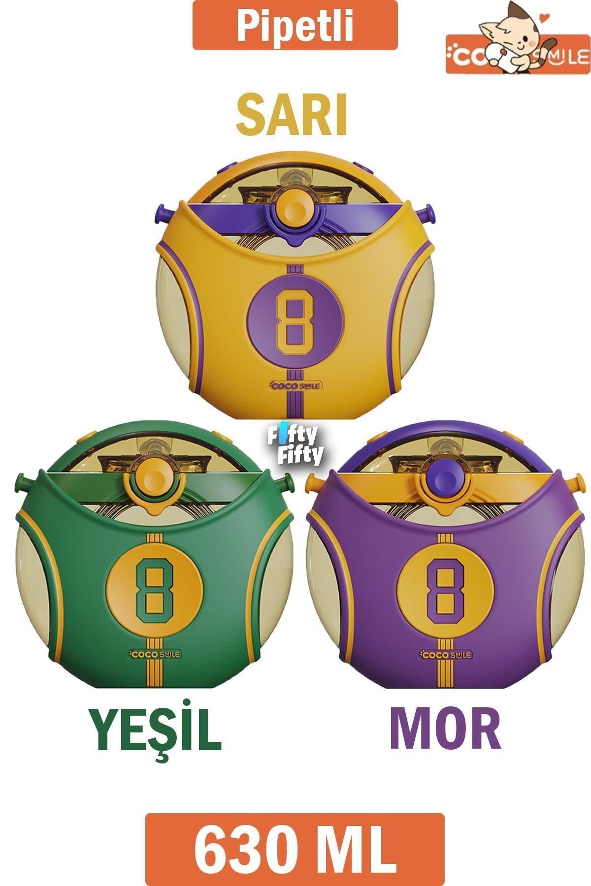 CocoSmile Özel Kutulu 630 ML Pipetli NBA Lakers Temalı Tritan Su Matarası Boyun Askılı 3 Farklı Renk