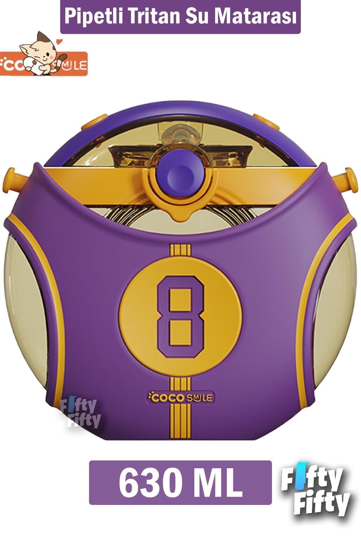CocoSmile Özel Kutulu 630 ML Pipetli NBA Lakers Temalı Tritan Su Matarası Boyun Askılı 3 Farklı Renk