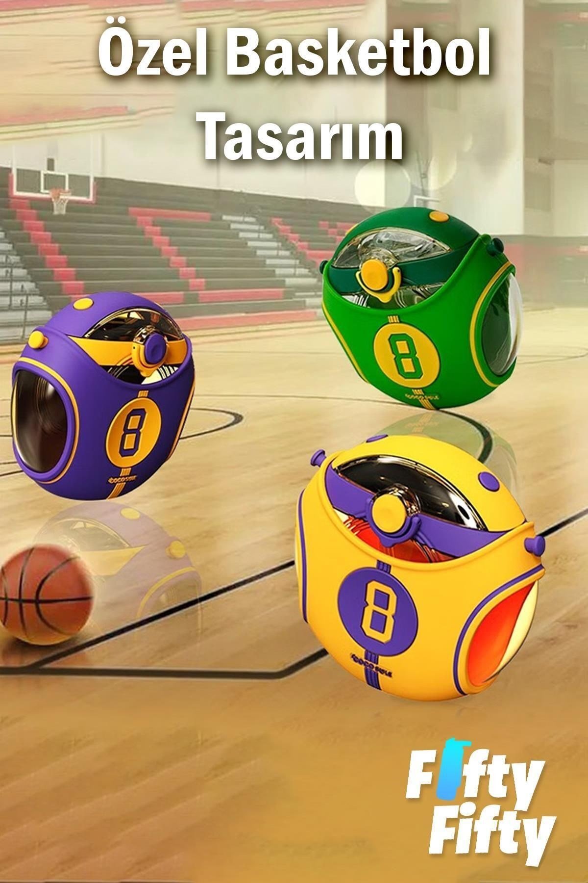CocoSmile Özel Kutulu 630 ML Pipetli NBA Lakers Temalı Tritan Su Matarası Boyun Askılı 3 Farklı Renk
