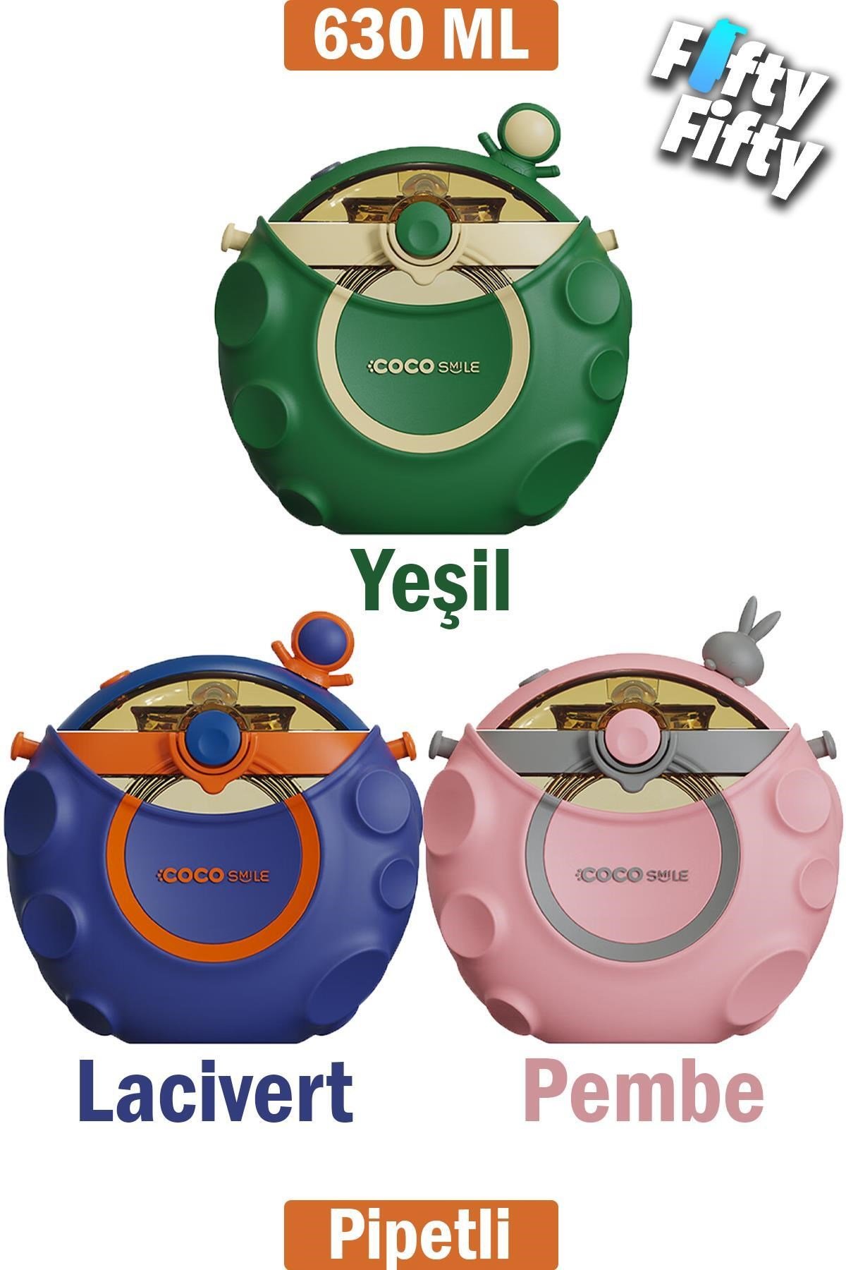 Cocosmile Özel Kutulu 630 ml Pipetli Uzay Temalı Tritan Su Matarası -boyun Askılı- 3 Farklı Model F