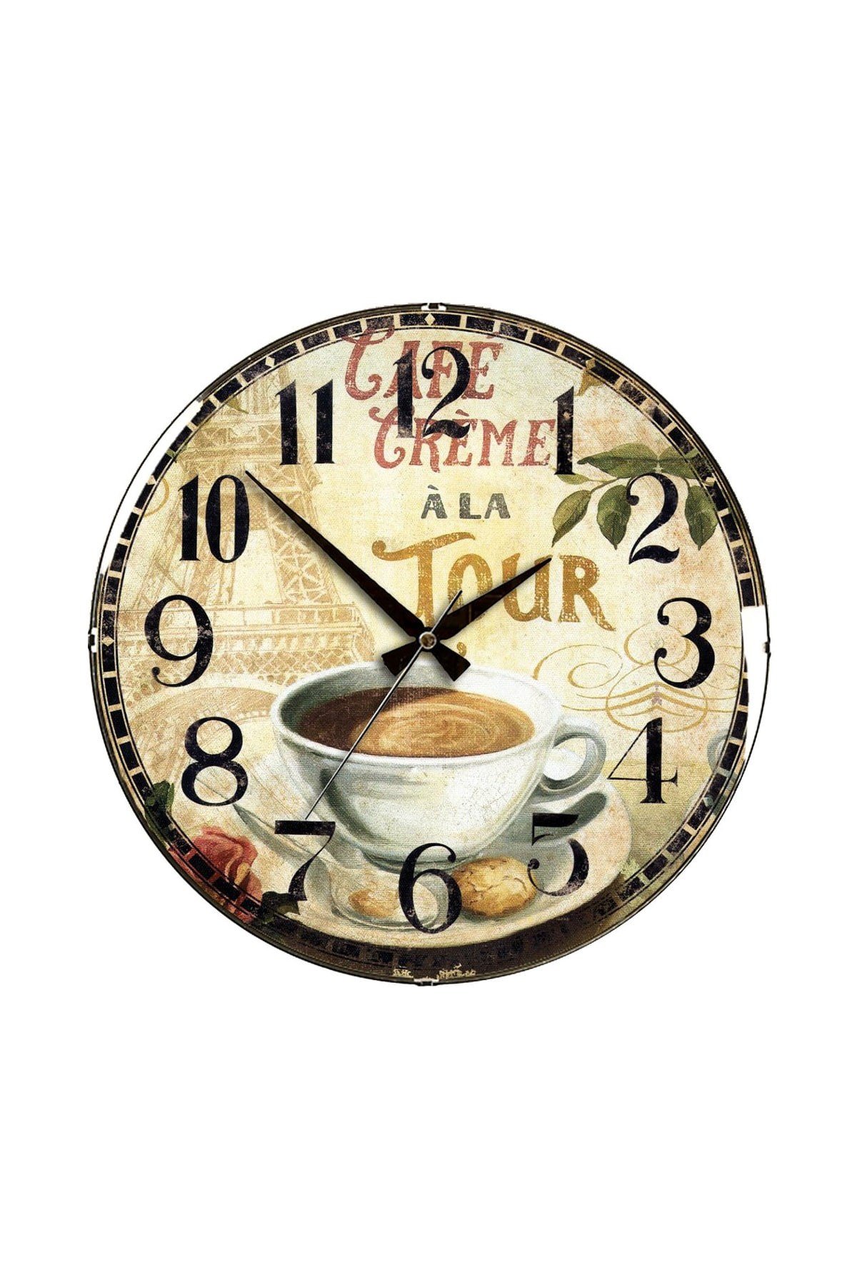 Eskitme Fincan Dekoratif Bombe Camlı Duvar Saati 35X35 Cm