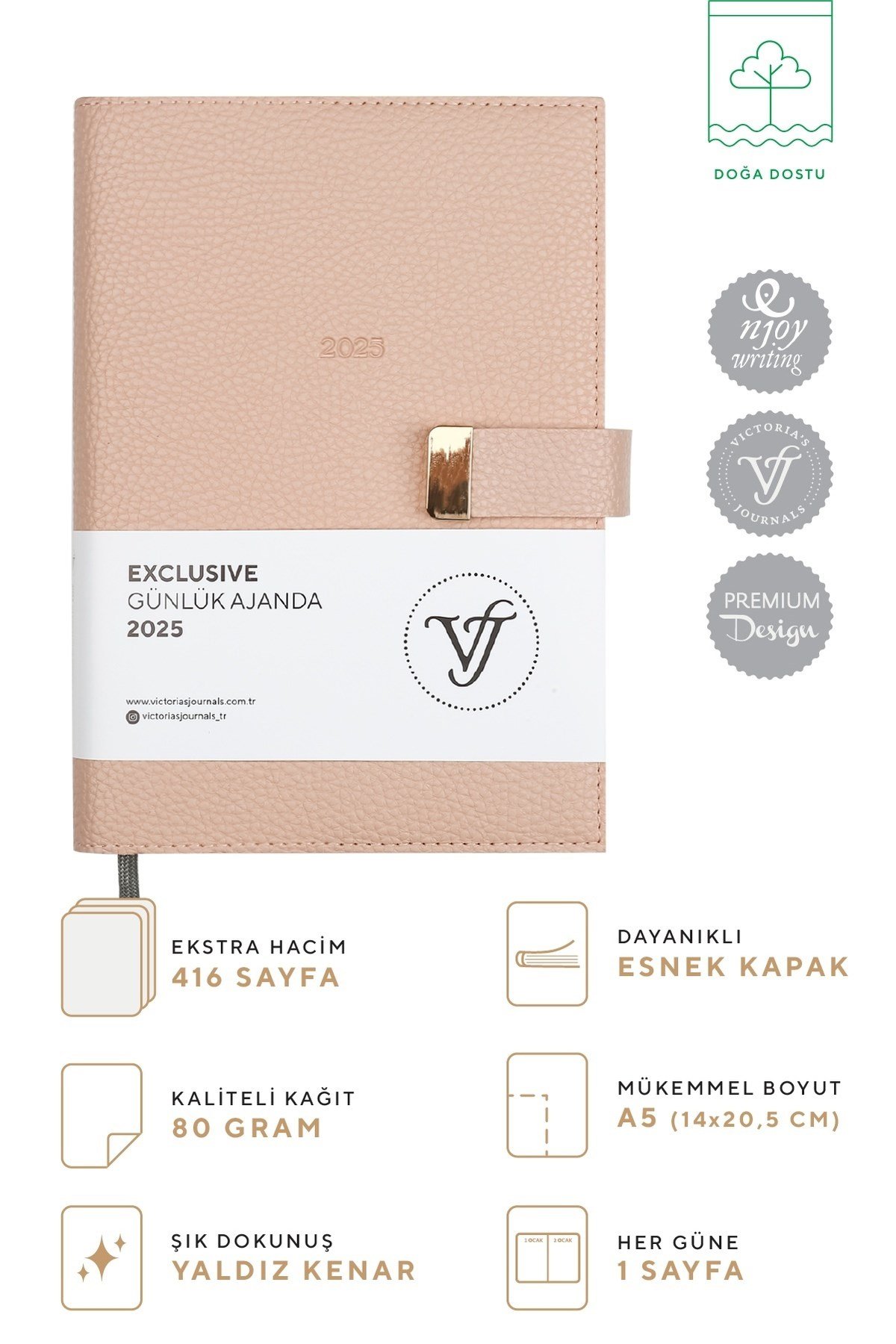 Exclusive 2025 Günlük Ajanda A5 (14x21cm) Ivory 80gr. İçi Değişebilir