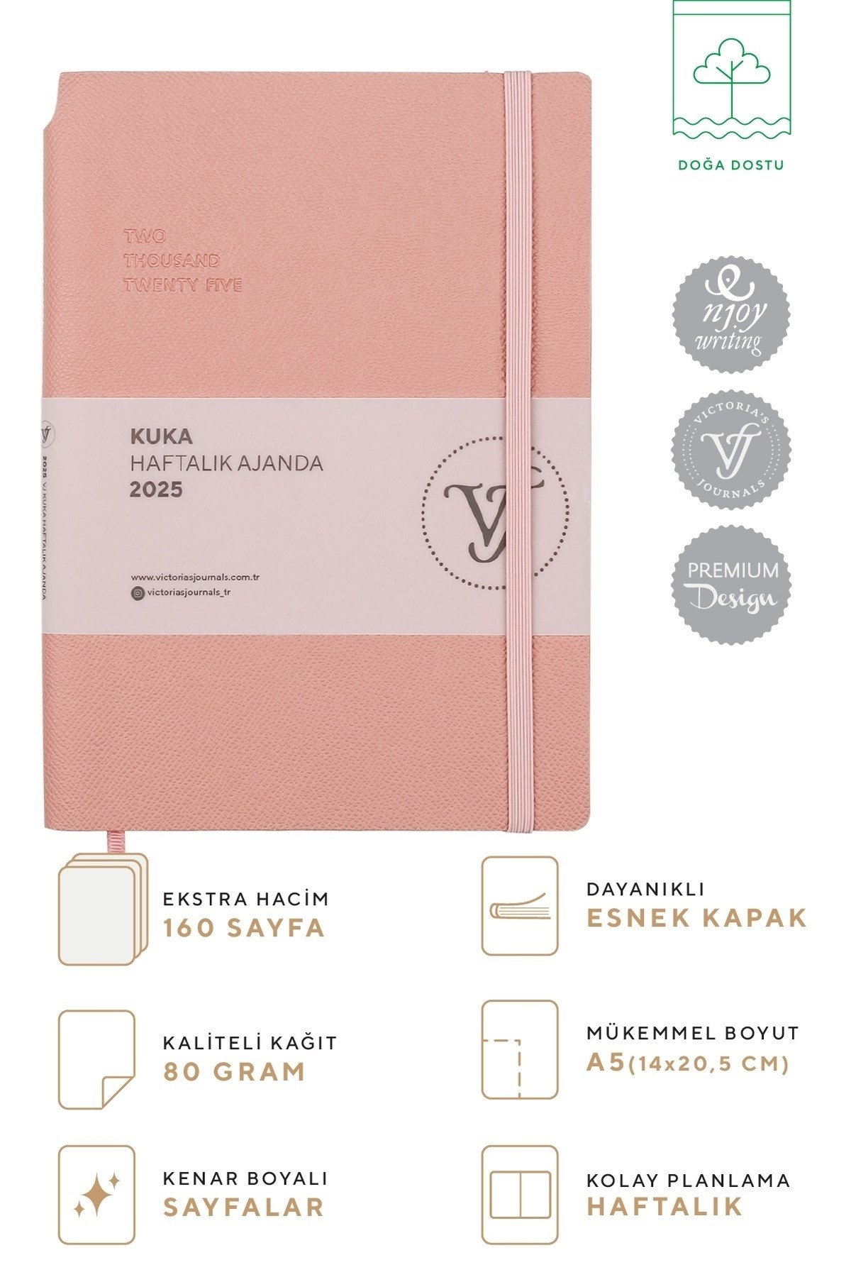 Kuka 2025 Haftalık Ajanda A5 (14x21cm) Esnek Kapak Ivory 80gr.