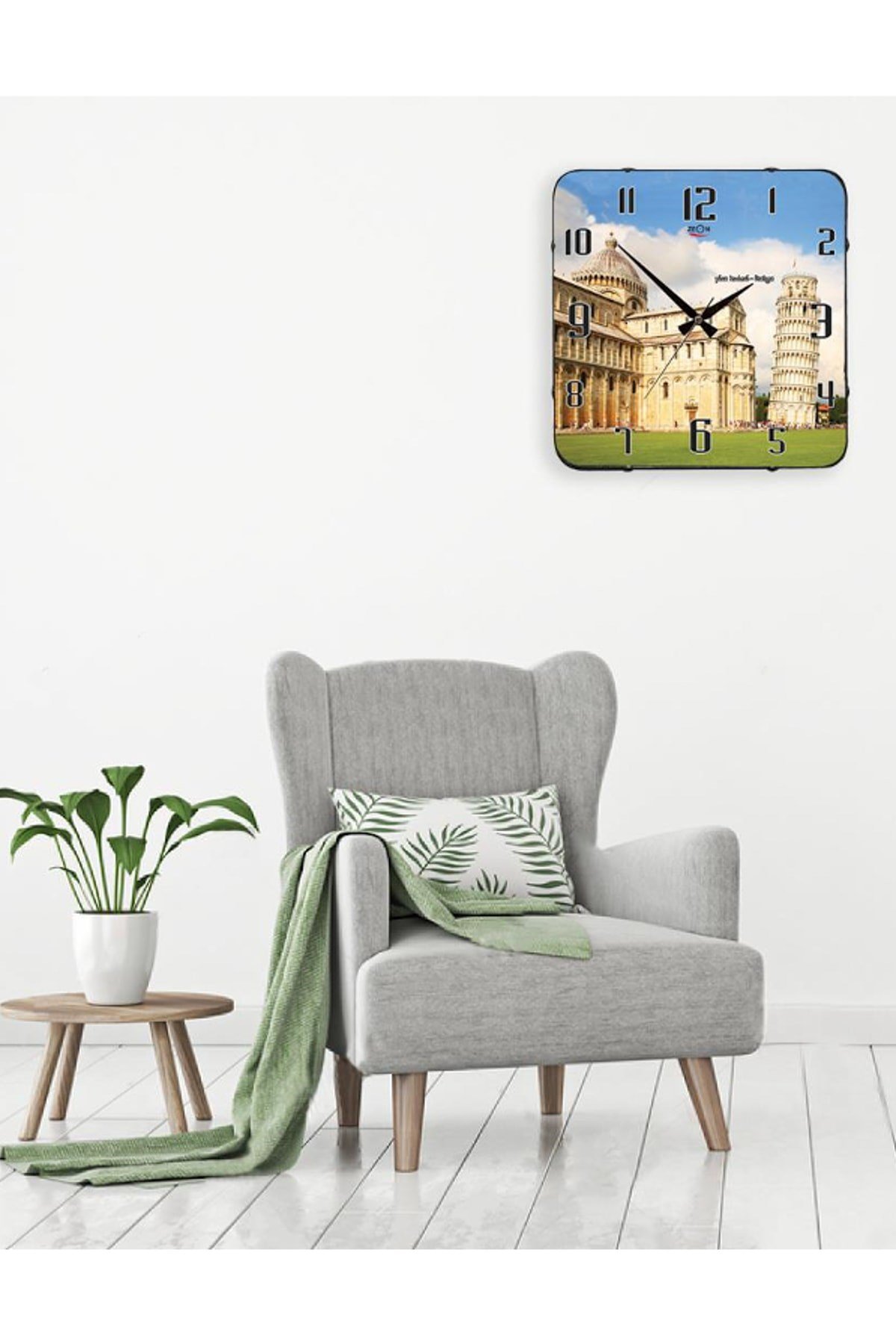 Pisa Kulesi Dekoratif Bombe Camlı Duvar Saati 35X35 Cm
