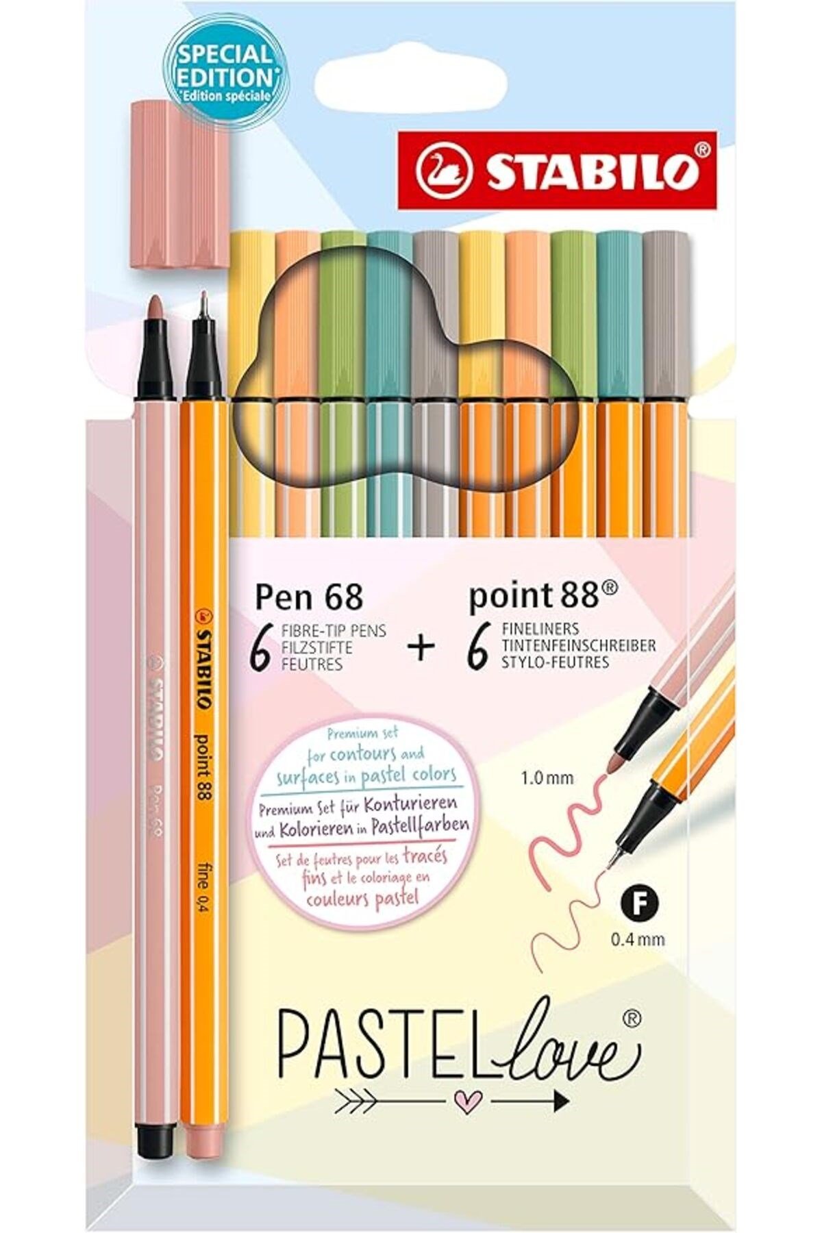 point 88 & Pen 68 Pastellove - İnce Keçe Uçlu Kalem ve Keçe Uçlu Boya Kalemi - 12'li Paket