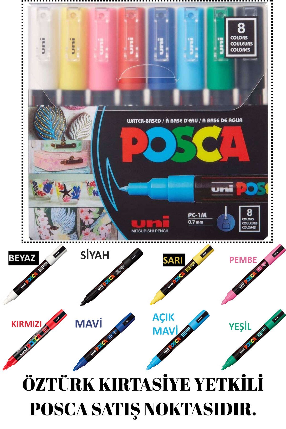Posca 8'li Ana Renk Set (EN ÇOK TERCİH EDİLEN 8 ANA RENK) Pc-1m (0.7mm) Poska Pc1m Pc - 1m