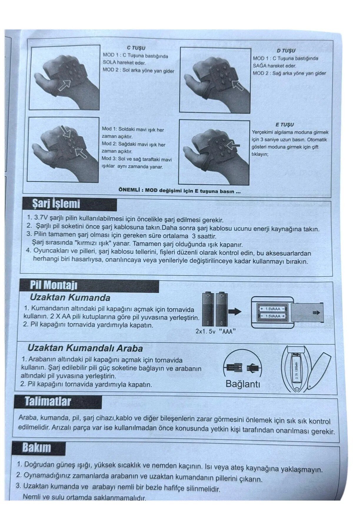 Şarjlı El Sensörlü Akrobat Araba, Bilekten Kontrollü Uzaktan Kumandalı Araba Elle Kumandalı
