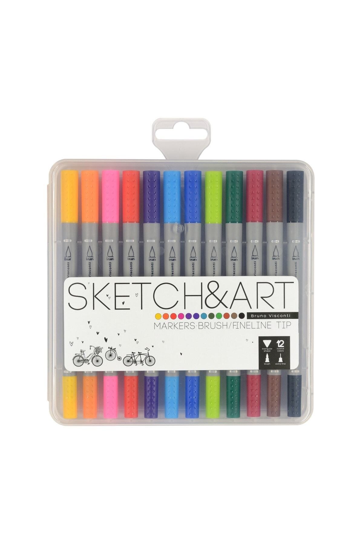 Sketch & Art Çift Taraflı Brush Pen Ve Fineliner (FIRÇA UÇLU İNCE UÇ) 12 Renk