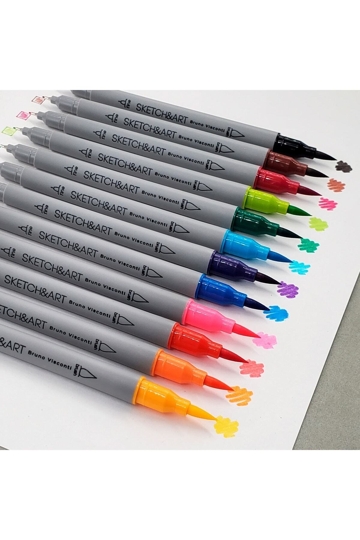 Sketch & Art Çift Taraflı Brush Pen Ve Fineliner (FIRÇA UÇLU İNCE UÇ) 12 Renk