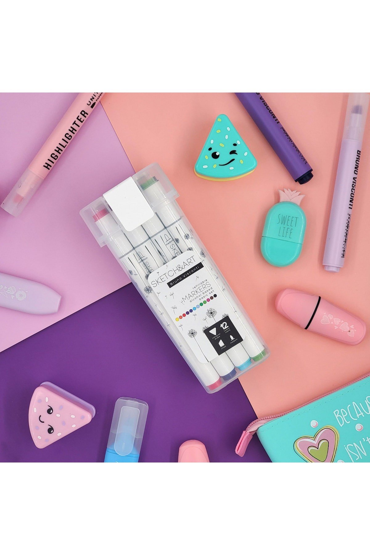 Sketch & Art Çift Taraflı Marker Kalem Seti Plastik Kutulu 12li