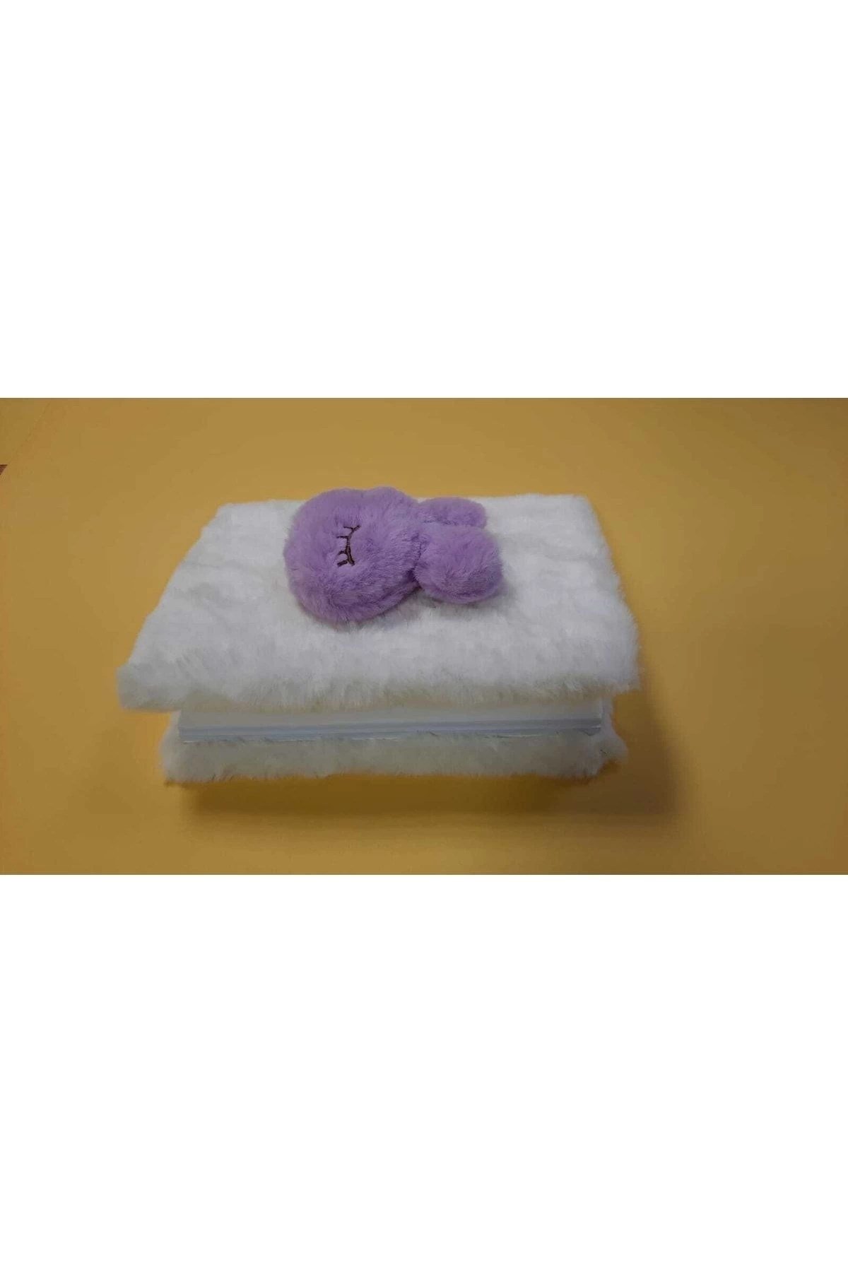 Tavşanlı Tüylü Peluş Defter Pembe-beyaz / Krem-pembe