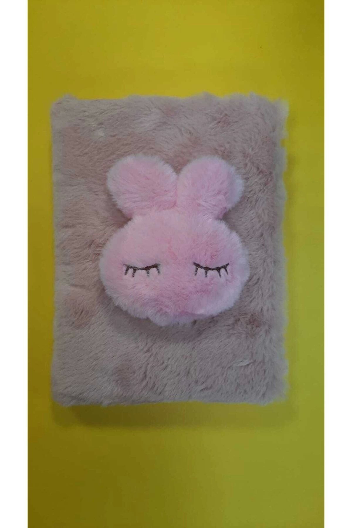 Tavşanlı Tüylü Peluş Defter Pembe-beyaz / Krem-pembe