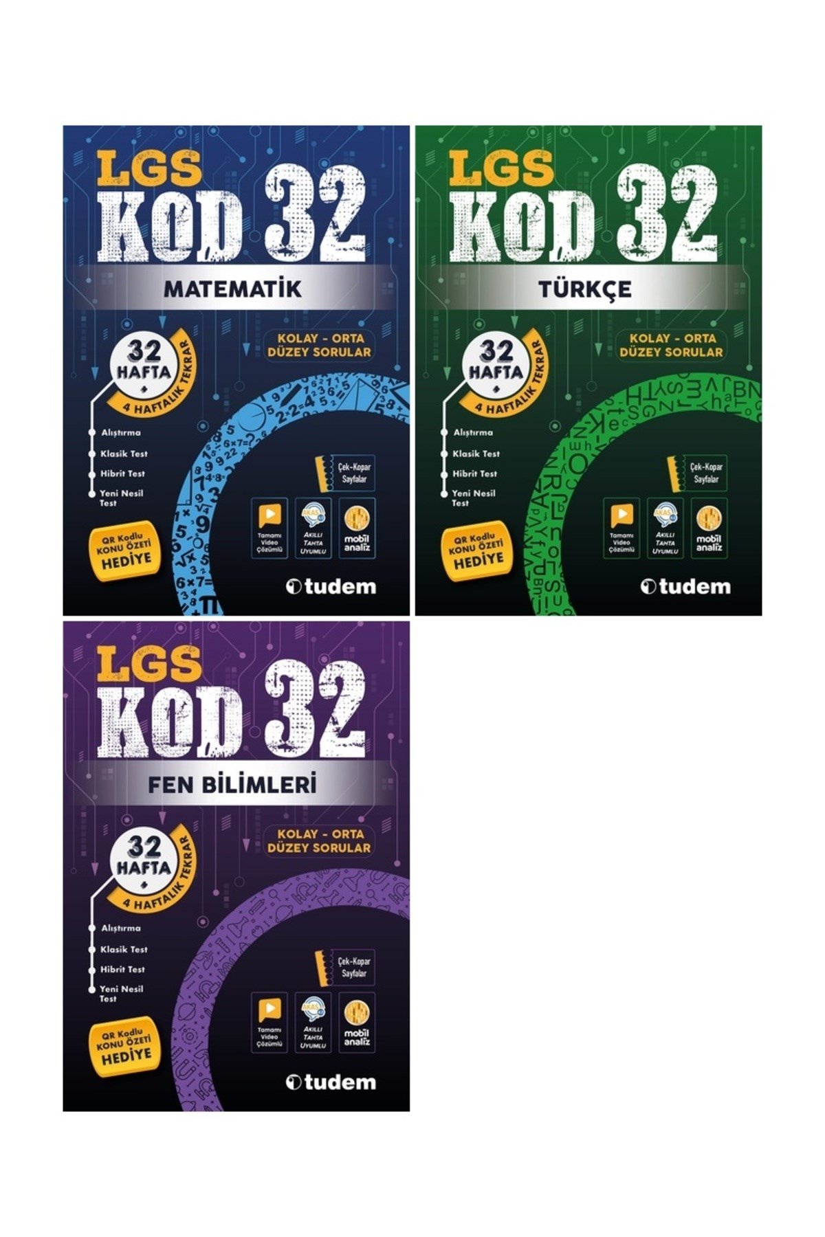 Tudem 8. Sınıf Matematik + Türkçe + Fen + İnkılap Kod 32 Haftalık Deneme Seti 4 Kitap