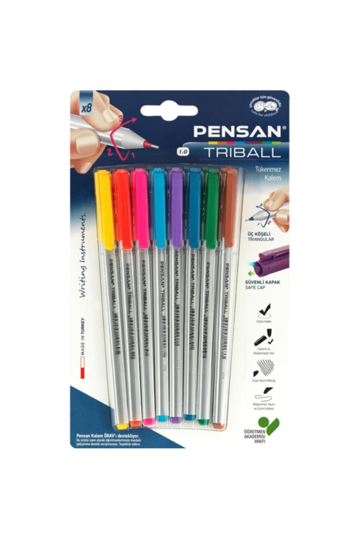 Tükenmez Kalem Triball 1.0 Mm Bilye Uç 8 Li Renkli / Pensan