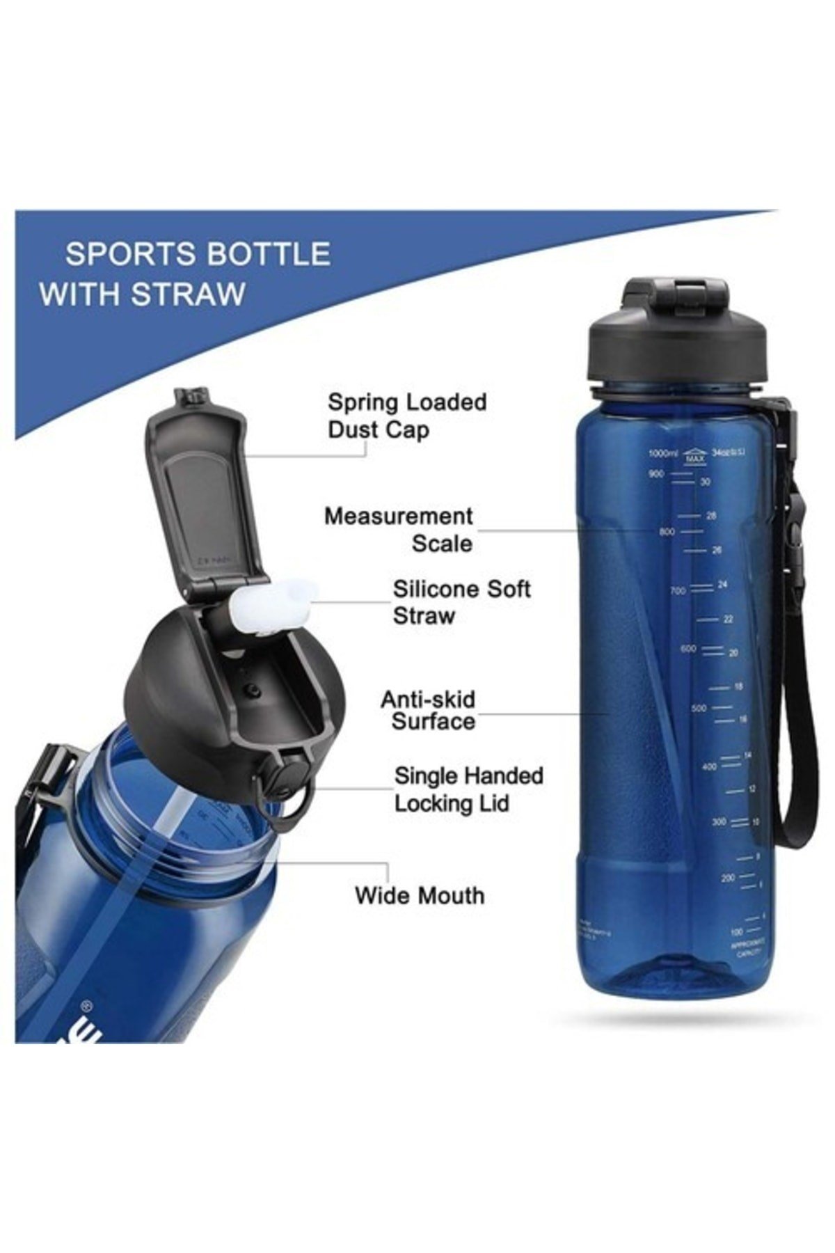 Vagon Li?fe 6057 Uzspace 1000ml Tritan Pipetli Matara Mavi
