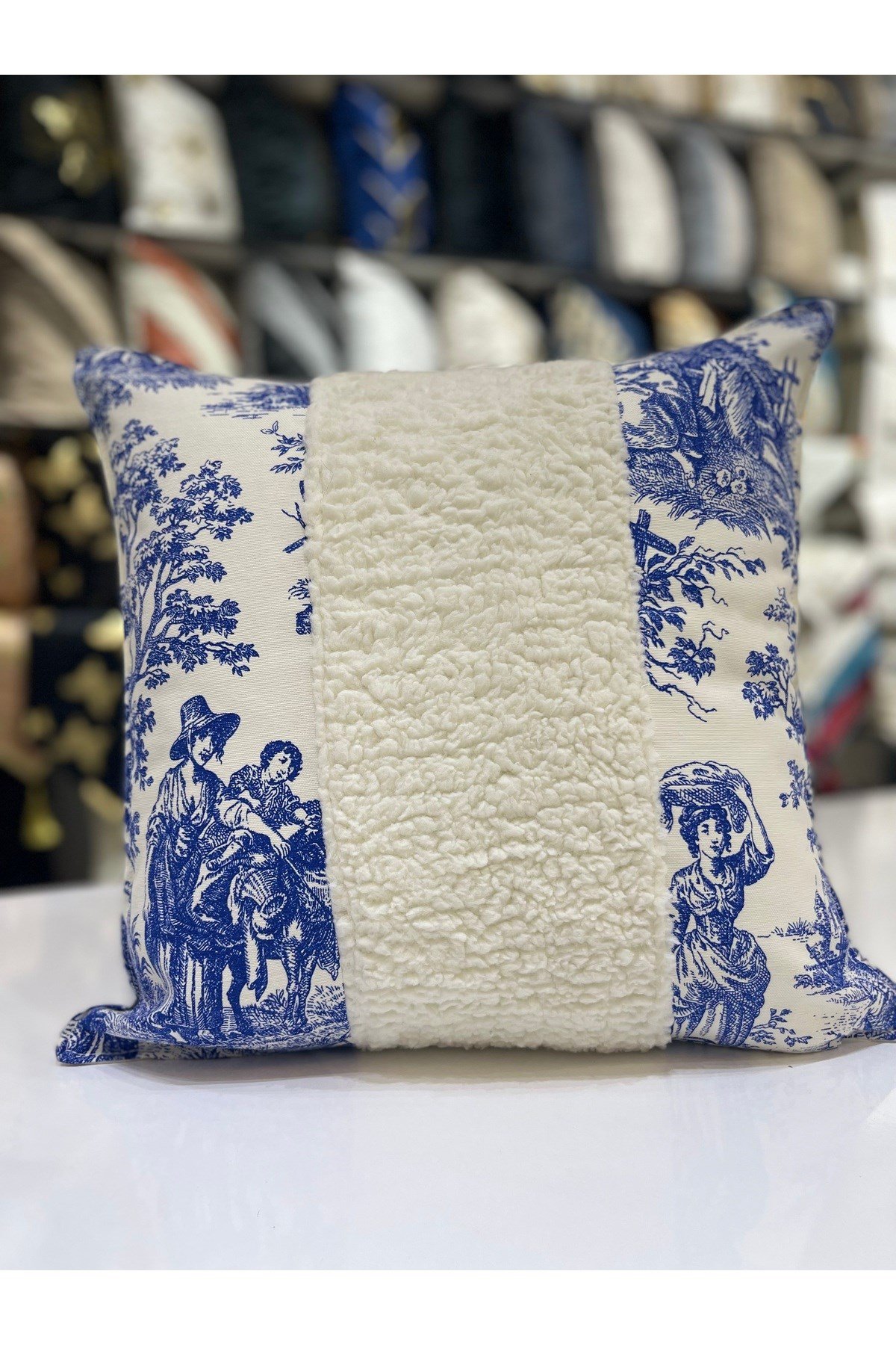 2 Li Fransız Köylü Deseni ve Peluşlu 43 x 43 Kirlent Kılıfı