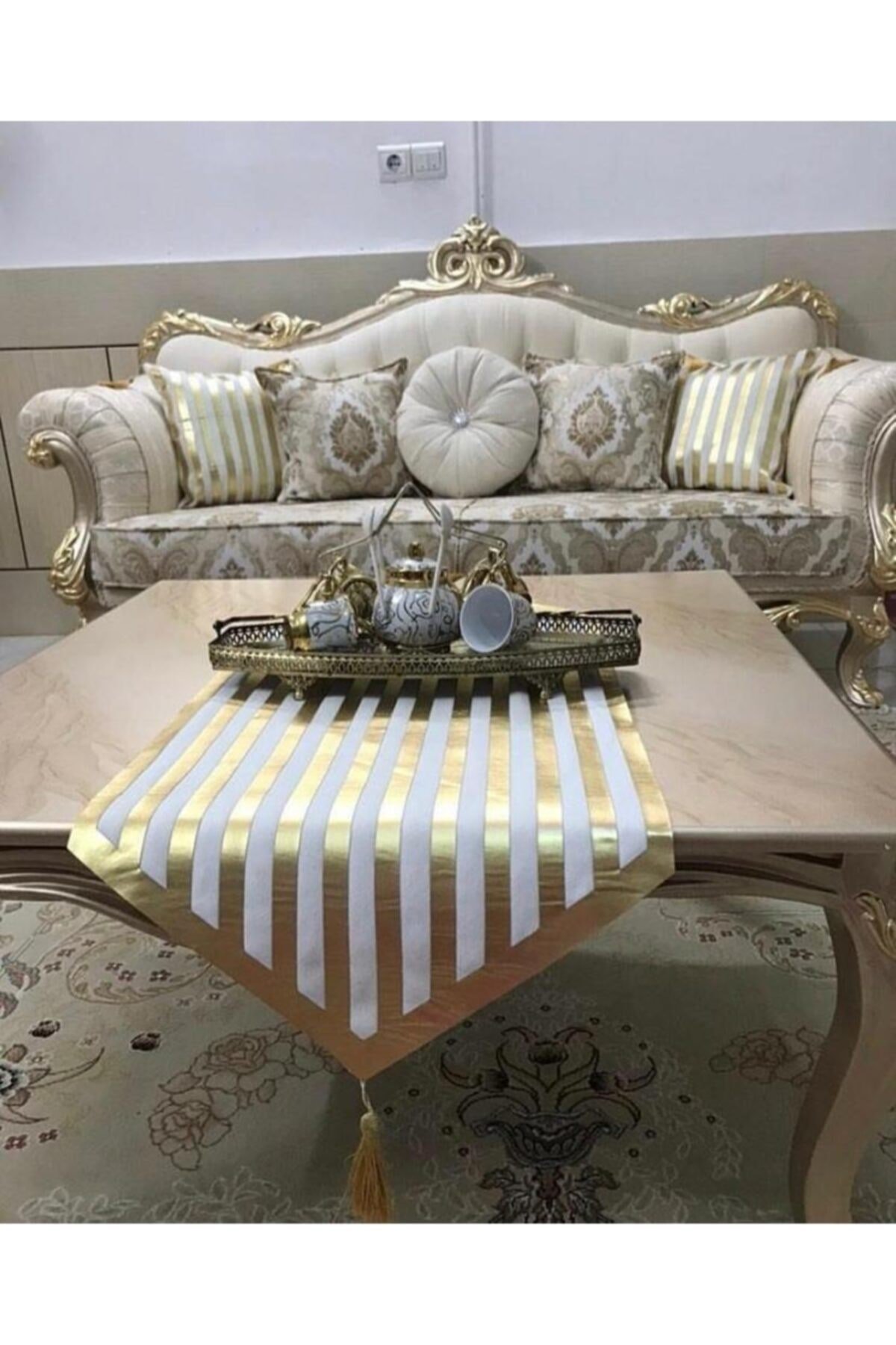3 Parça Salon Takımı Runner Ve Kırlent