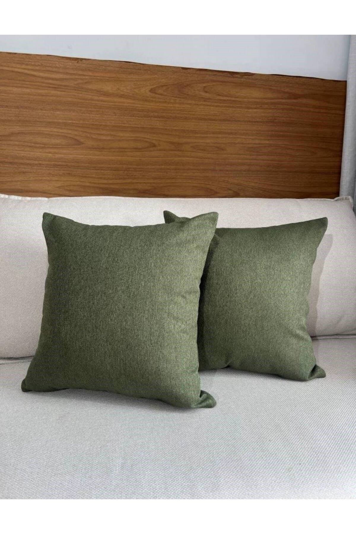 4Lü Özel Tasarım Nakışlı 2 Sade Yeşil Renk 2 Papatya Aplikeli Nakış Serisi Kırlent Kılıfı 45x45 cm – 2 Farklı Model