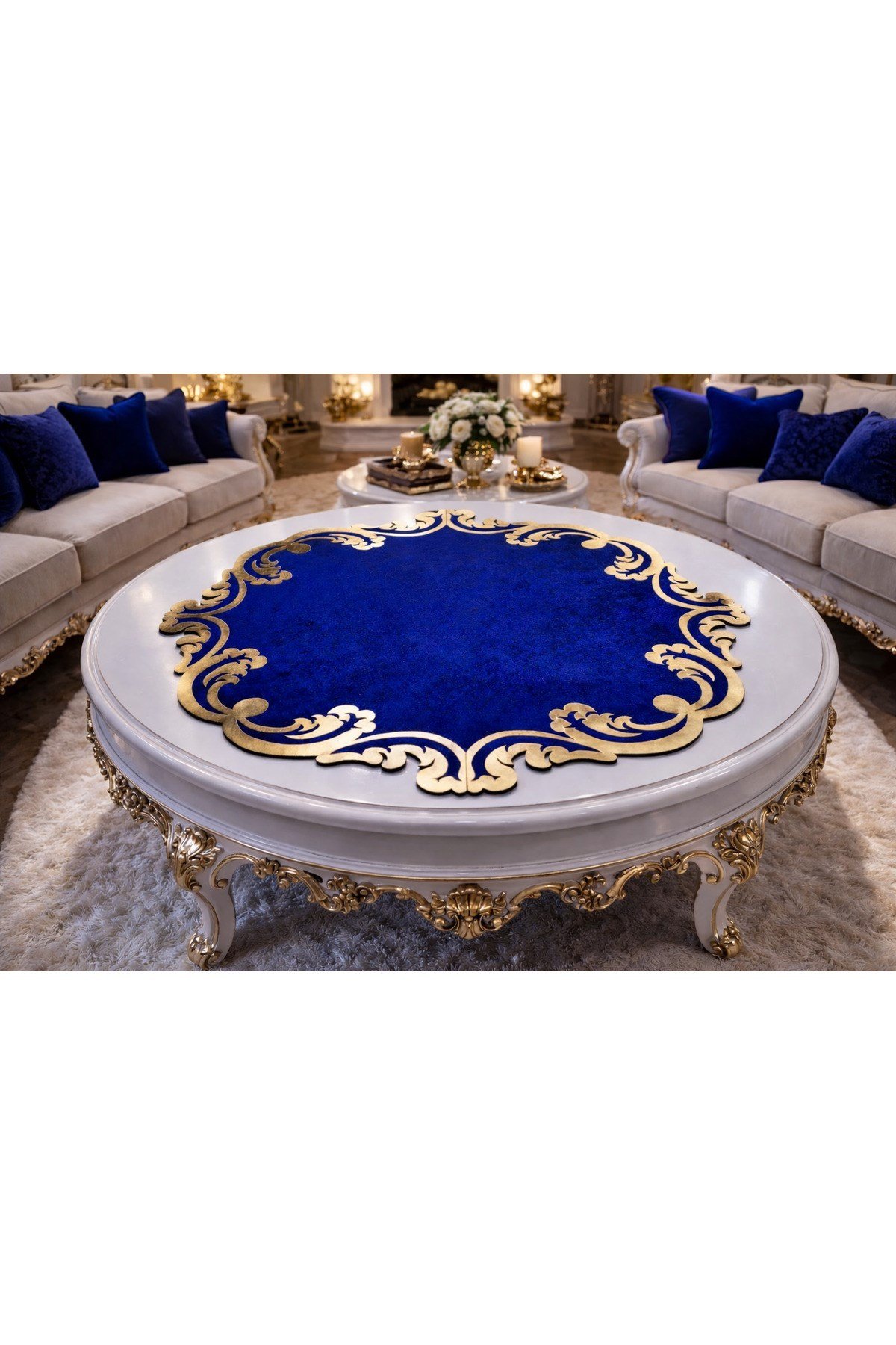 90x90 Gold Lazer Kesim Kadife Runner / Orta Sehpa Örtüsü – Lüks Salon Dekorasyonu