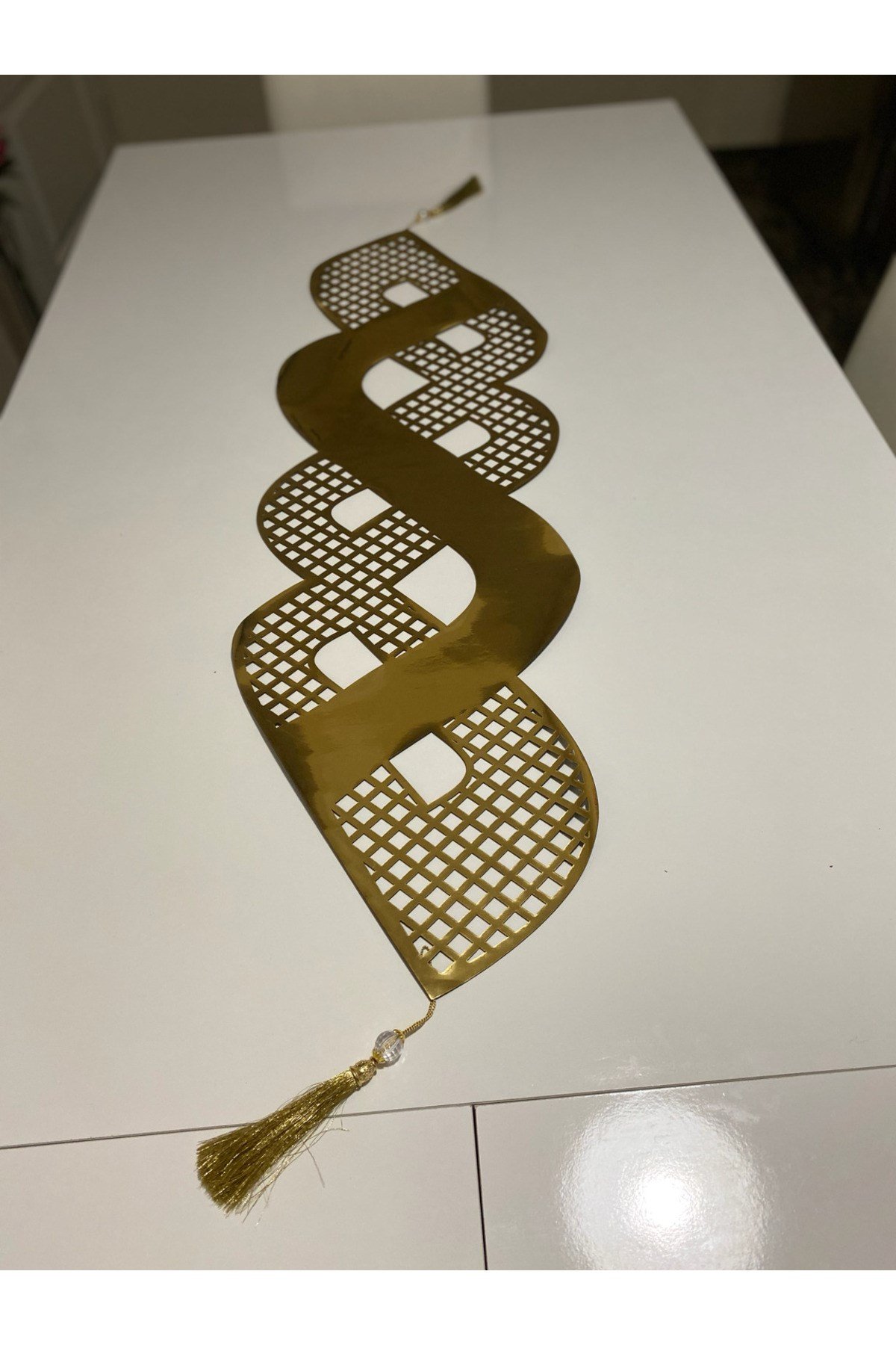 Aynalı Gold Parlak Deri 100x33 Runner