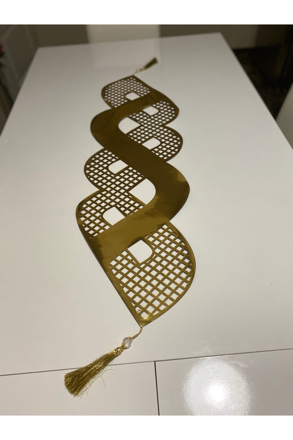 Aynalı Gold Parlak Deri 100x33 Runner