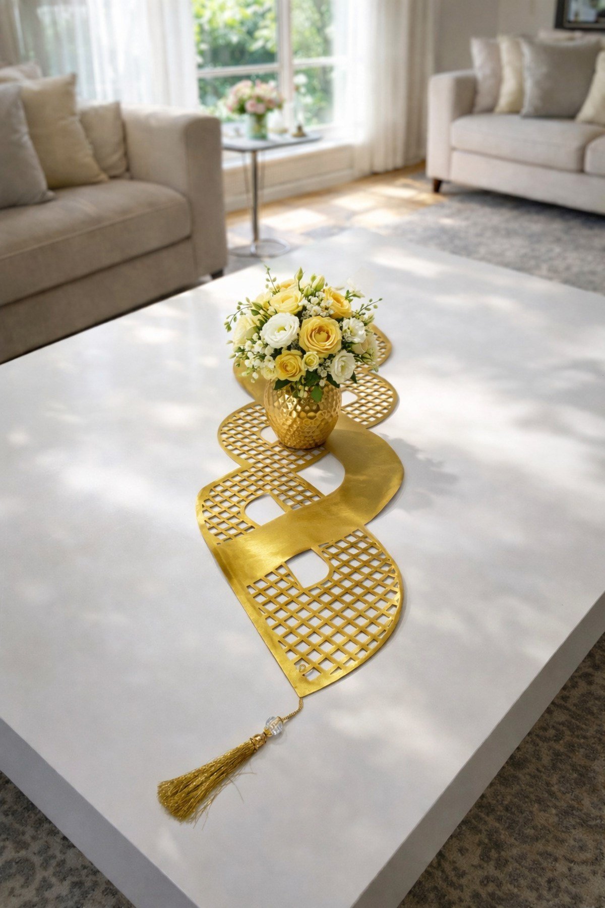 Aynalı Gold Parlak Deri 100x33 Runner