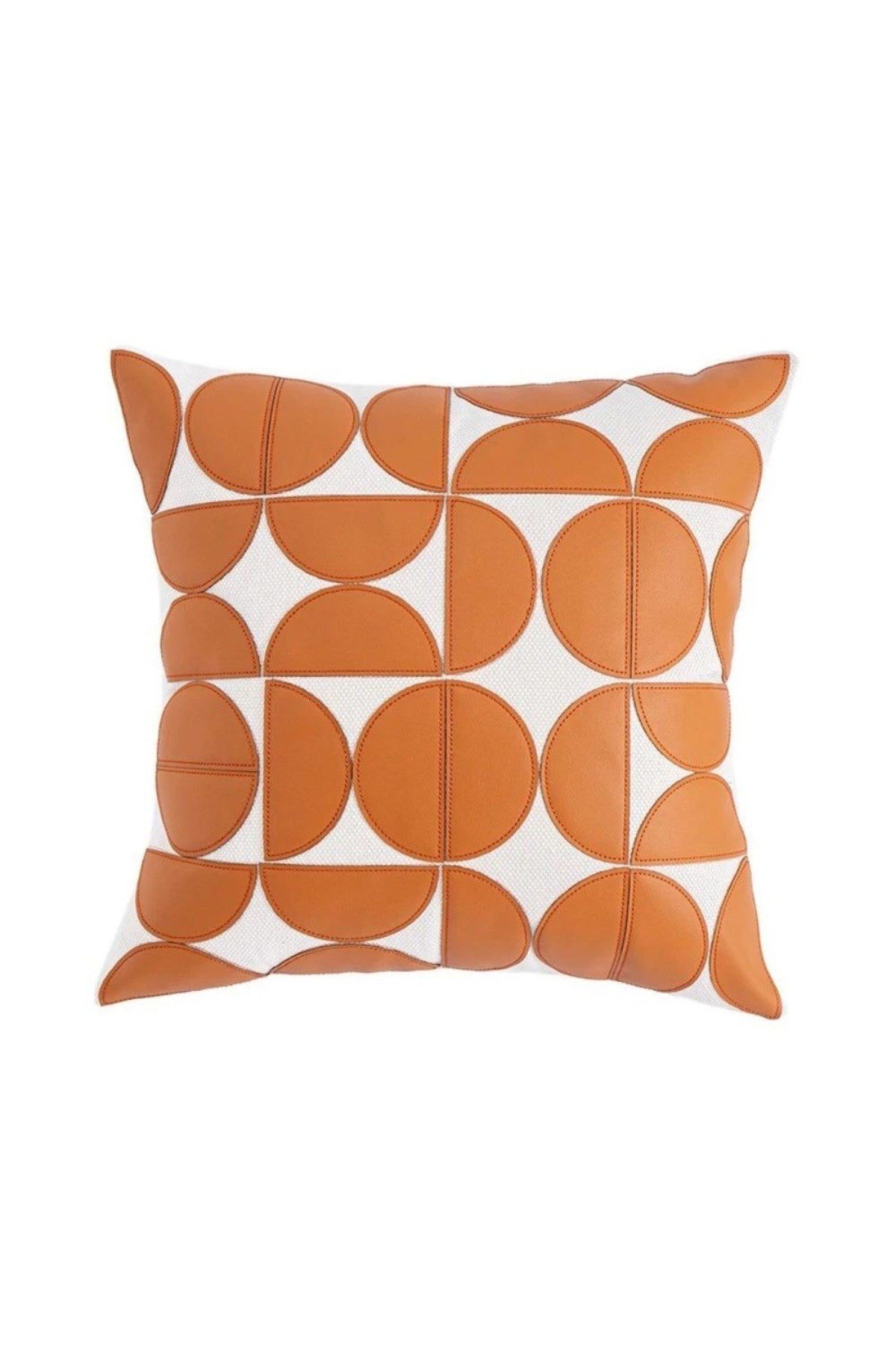 Deri Çeyrek Daire Geometrik Lazer Kesilmli Desen Nakış İşlemli 45 x 45 Kırlent