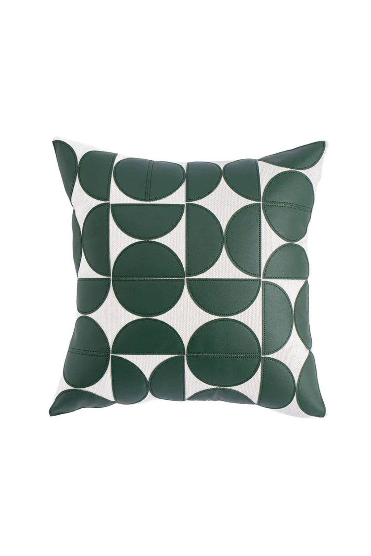 Deri Çeyrek Daire Geometrik Lazer Kesilmli Desen Nakış İşlemli 45 x 45 Kırlent
