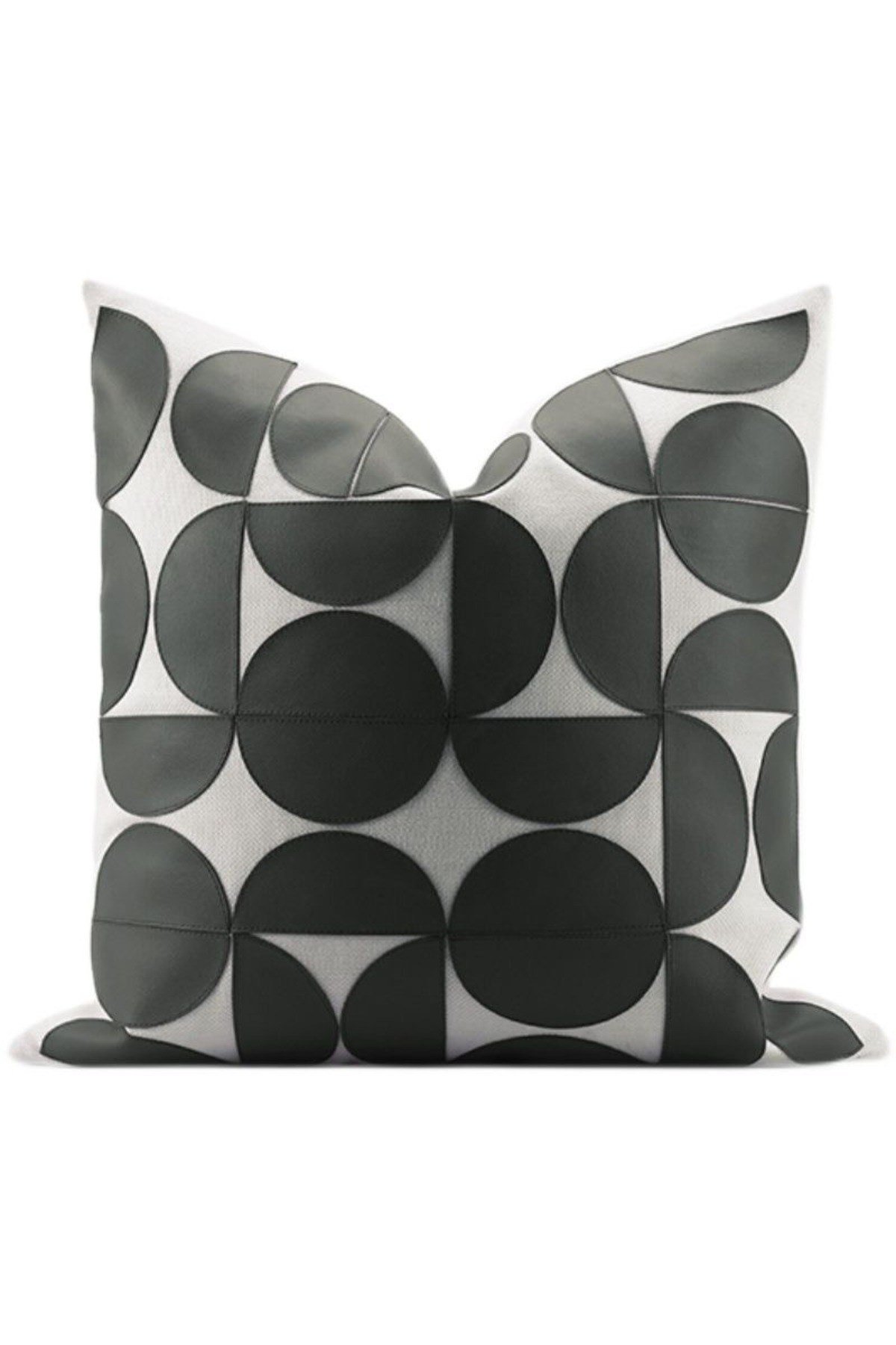 Deri Çeyrek Daire Geometrik Lazer Kesilmli Desen Nakış İşlemli 45 x 45 Kırlent