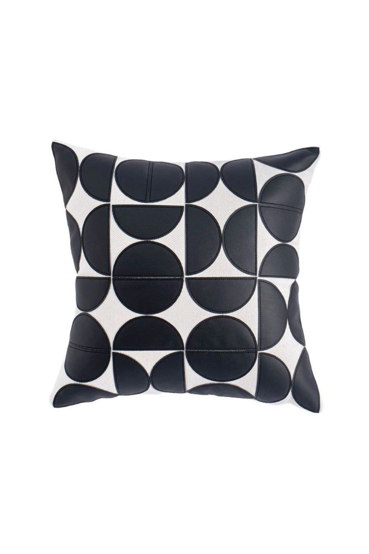 Deri Çeyrek Daire Geometrik Lazer Kesilmli Desen Nakış İşlemli 45 x 45 Kırlent