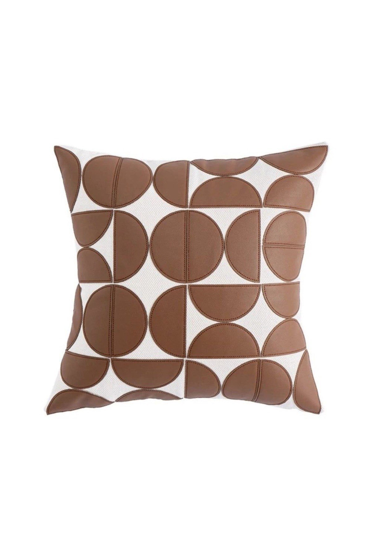 Deri Çeyrek Daire Geometrik Lazer Kesilmli Desen Nakış İşlemli 45 x 45 Kırlent