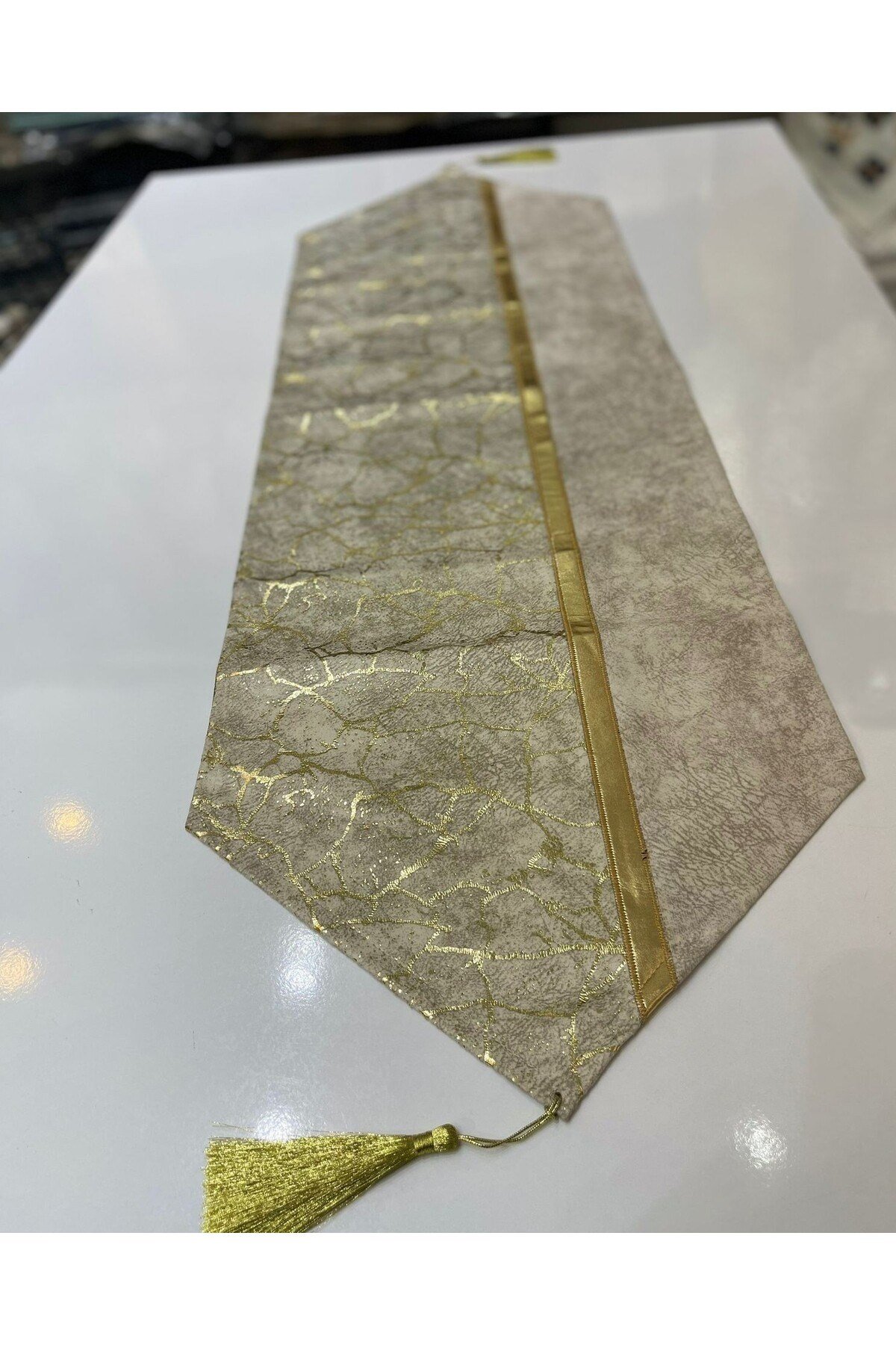 Kadife Varaklı ve Nakış Deri 35x130 Runner