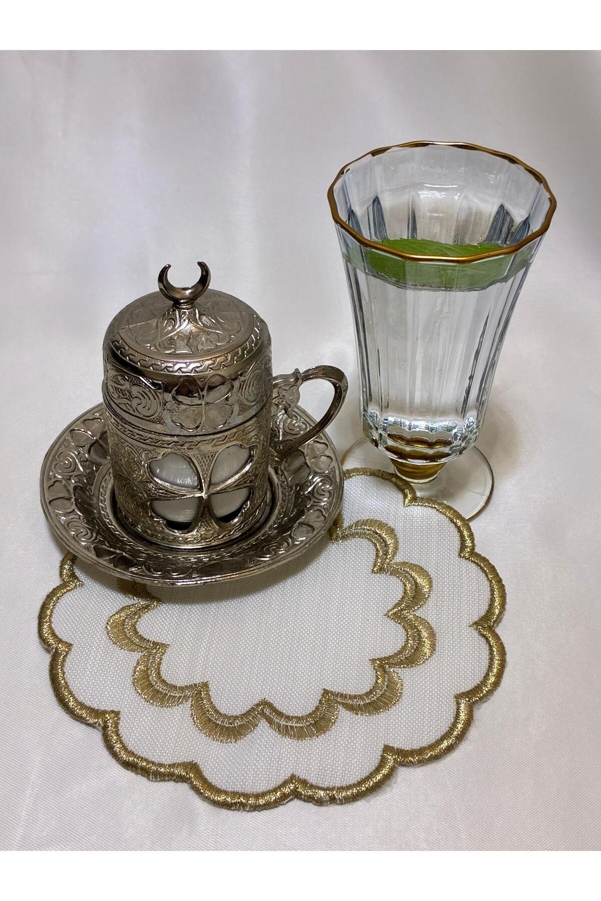 Kahve Sunum Peçetesi, Kahve Yanı Sunumluk Nakışlı Kahve Yanı 6 Adet Kumaş Sunum Peçetesi Kokteyl