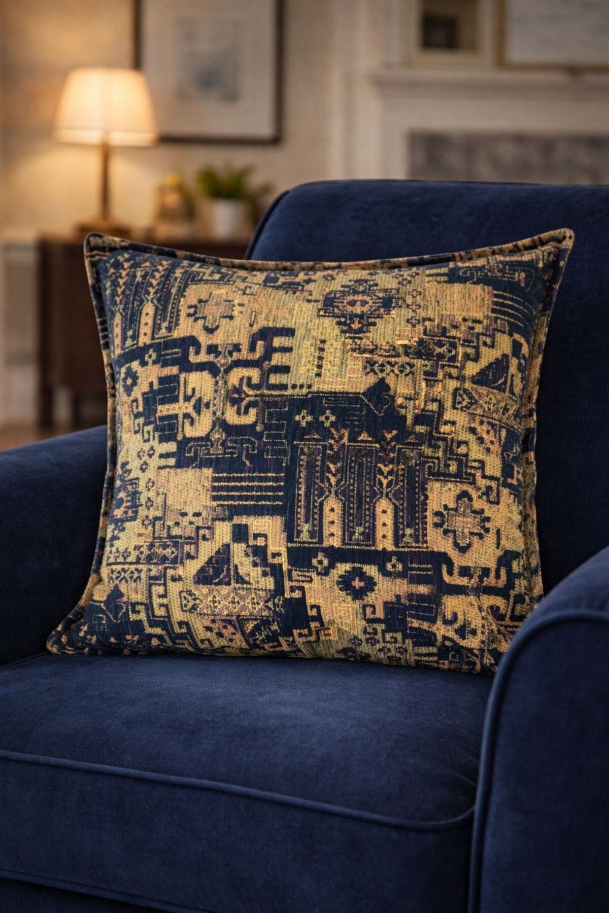 Kilim Desenli Dokuma Kumaş 43x43 Kırlent Kılıfı