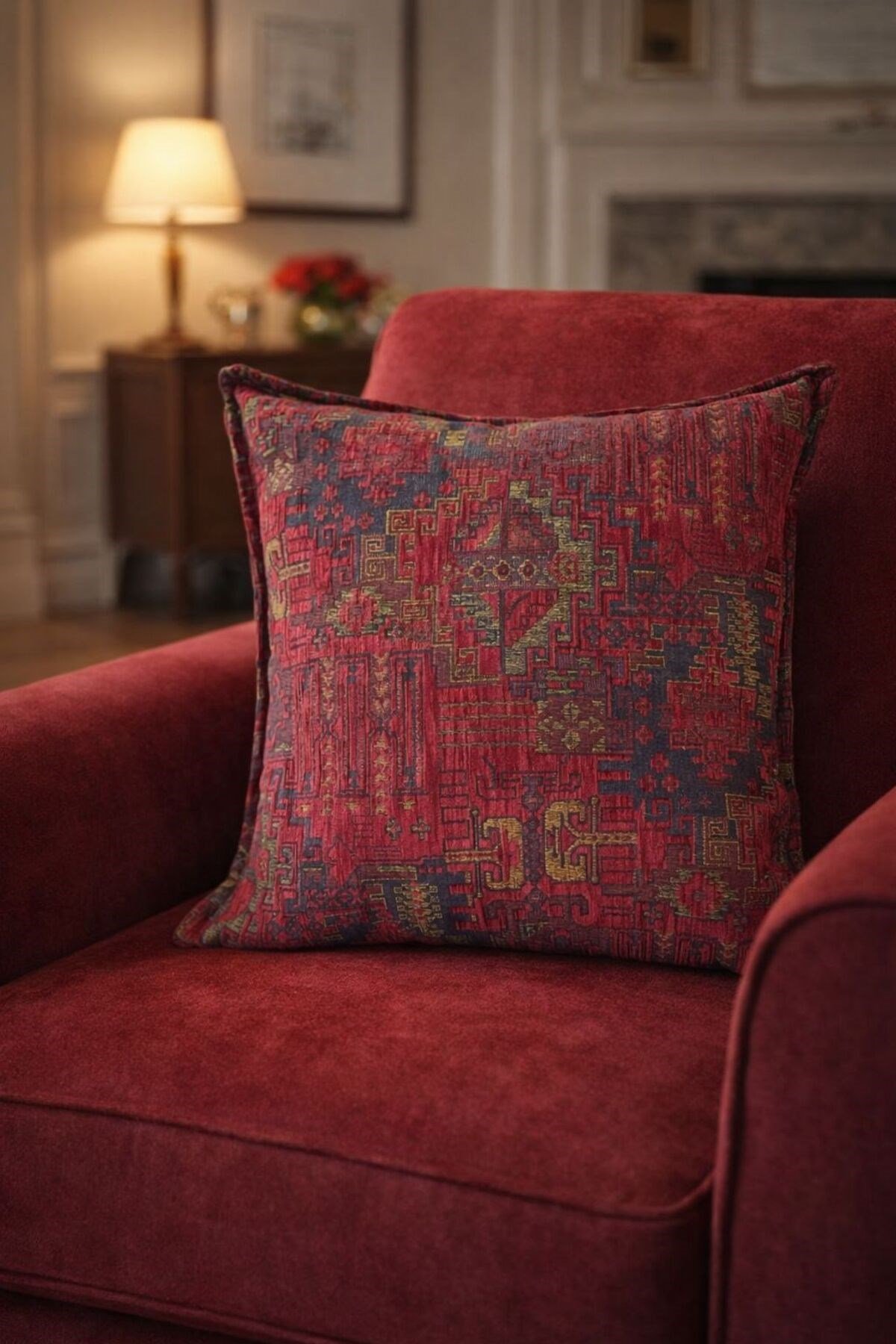 Kilim Desenli Dokuma Kumaş 43x43 Kırlent Kılıfı