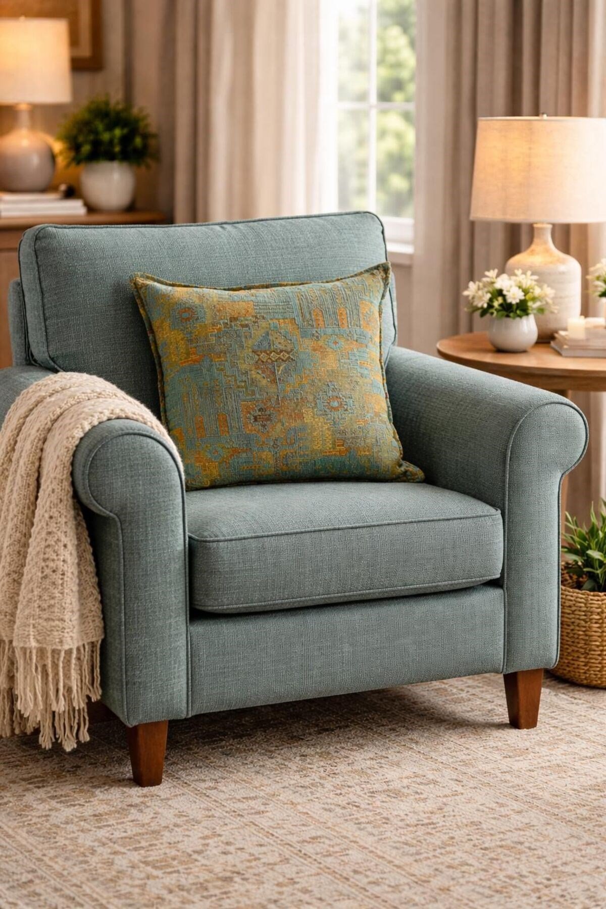 Kilim Desenli Dokuma Kumaş 43x43 Kırlent Kılıfı