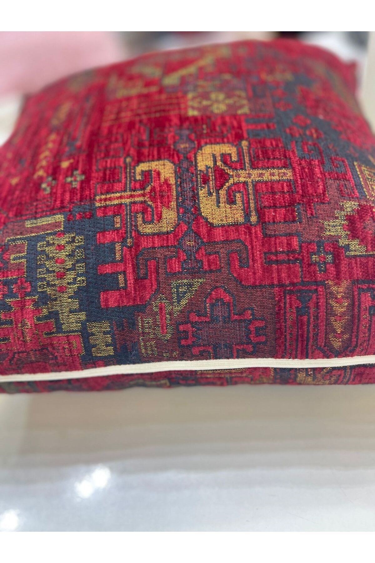 Kilim Desenli Dokuma Kumaş 43x43 Kırlent Kılıfı