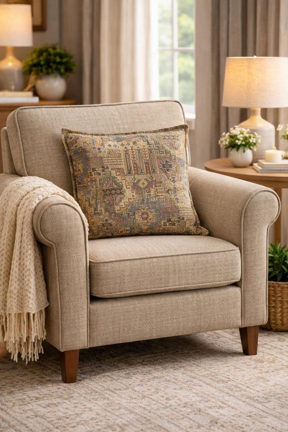Kilim Desenli Dokuma Kumaş 43x43 Kırlent Kılıfı