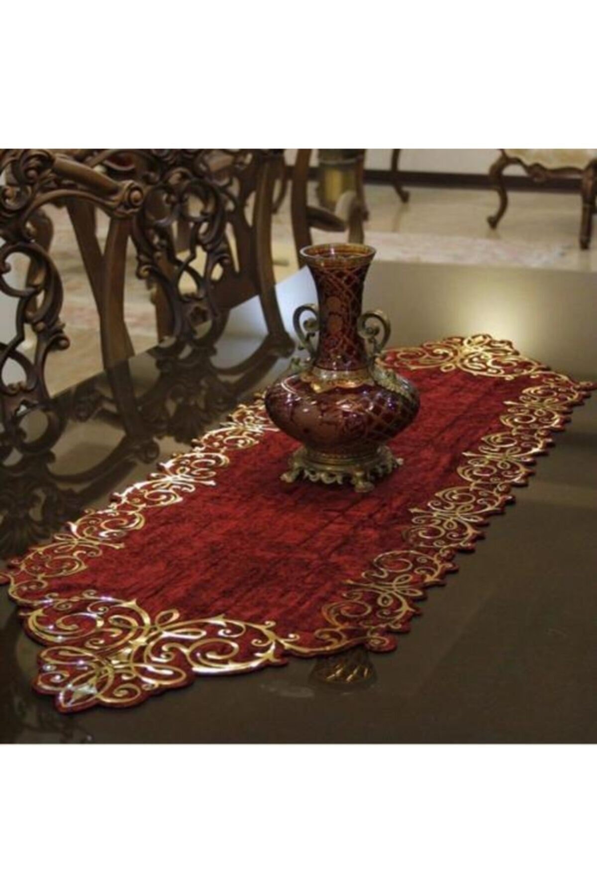 Lüx Derili Kadife Runner 100x33 Cm